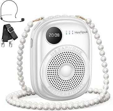Portable Voice Amplifier Wired Microphone and Speaker,PA System Voice Amplifier with Mic Headset for Teachers,Speech,Tour Guides,Coaches,Yoga, Fitness Instructors Bluetooth 5.0 TF Card White