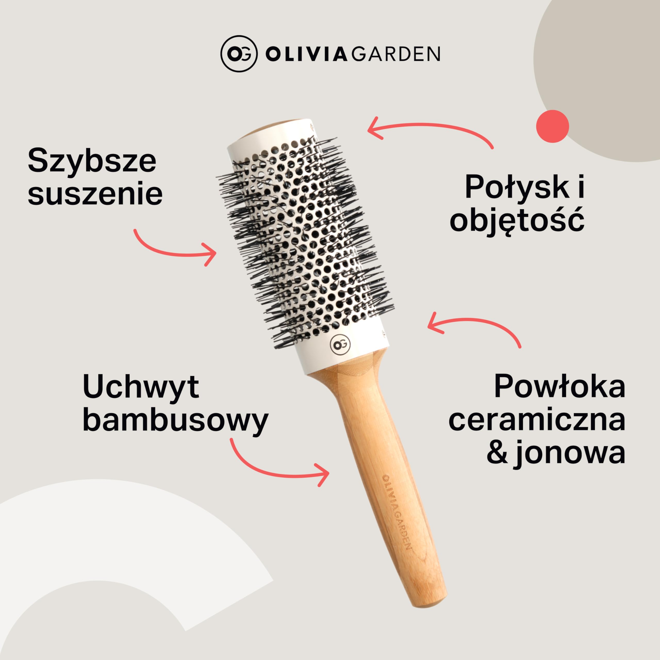 Olivia Garden Healthy Hair™ bambusowa okrągła szczotka termiczna – ekologiczna drewniana szczotka do włosów