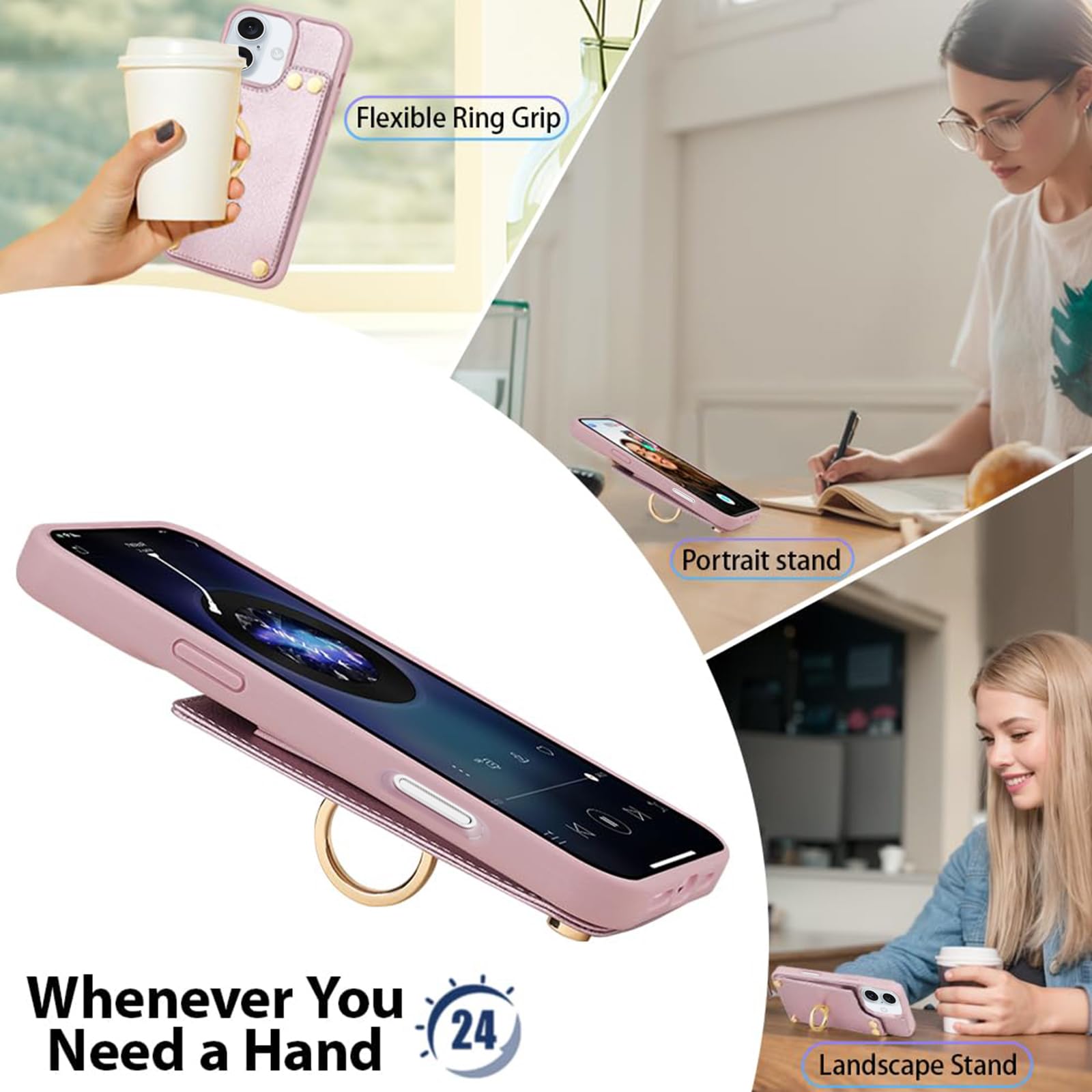 VANAVAGY Étui portefeuille à rabat en cuir RFID compatible avec iPhone