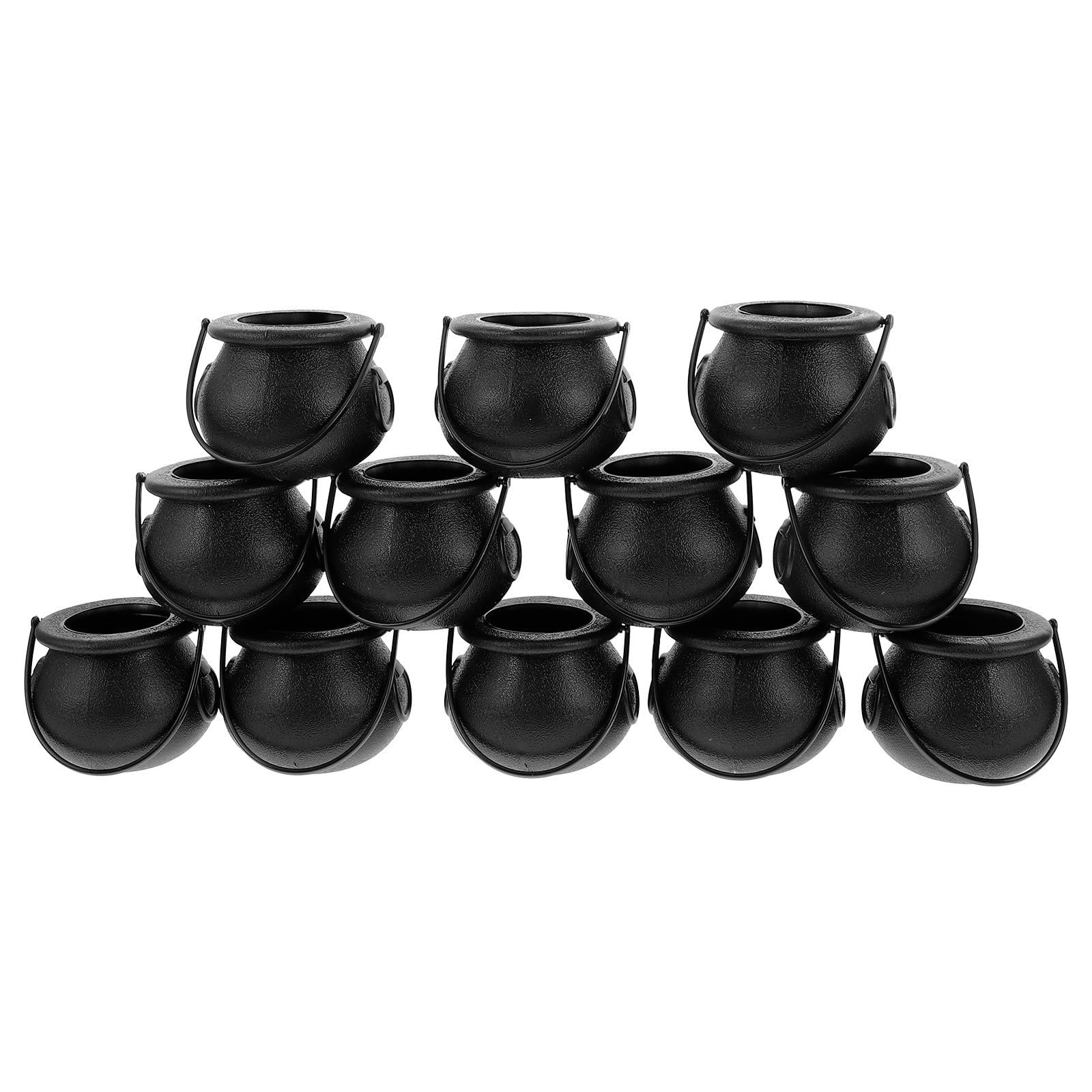 TIDTALEO Cubo de Dulces de Halloween Negro Asa Fiestas, 12 Piezas, Pequeño Caldero de Plástico para Recolectar Caramelos y Trucos