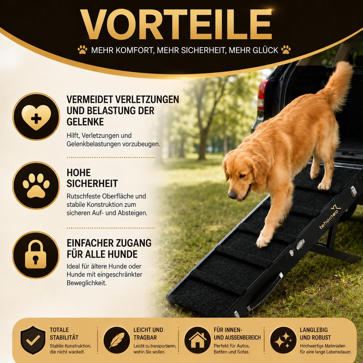 TEHORNEO Hundetreppe für Kleine Hunde, Hunderampe 4 Höhen 25-41 cm, Hunderampe Sofa, Hunde Rampe Bis 20 kg, Hundetreppe, Katzentreppe für Alte Katzen, Katzentreppe, Hunderampe Bett, Dog Ramp