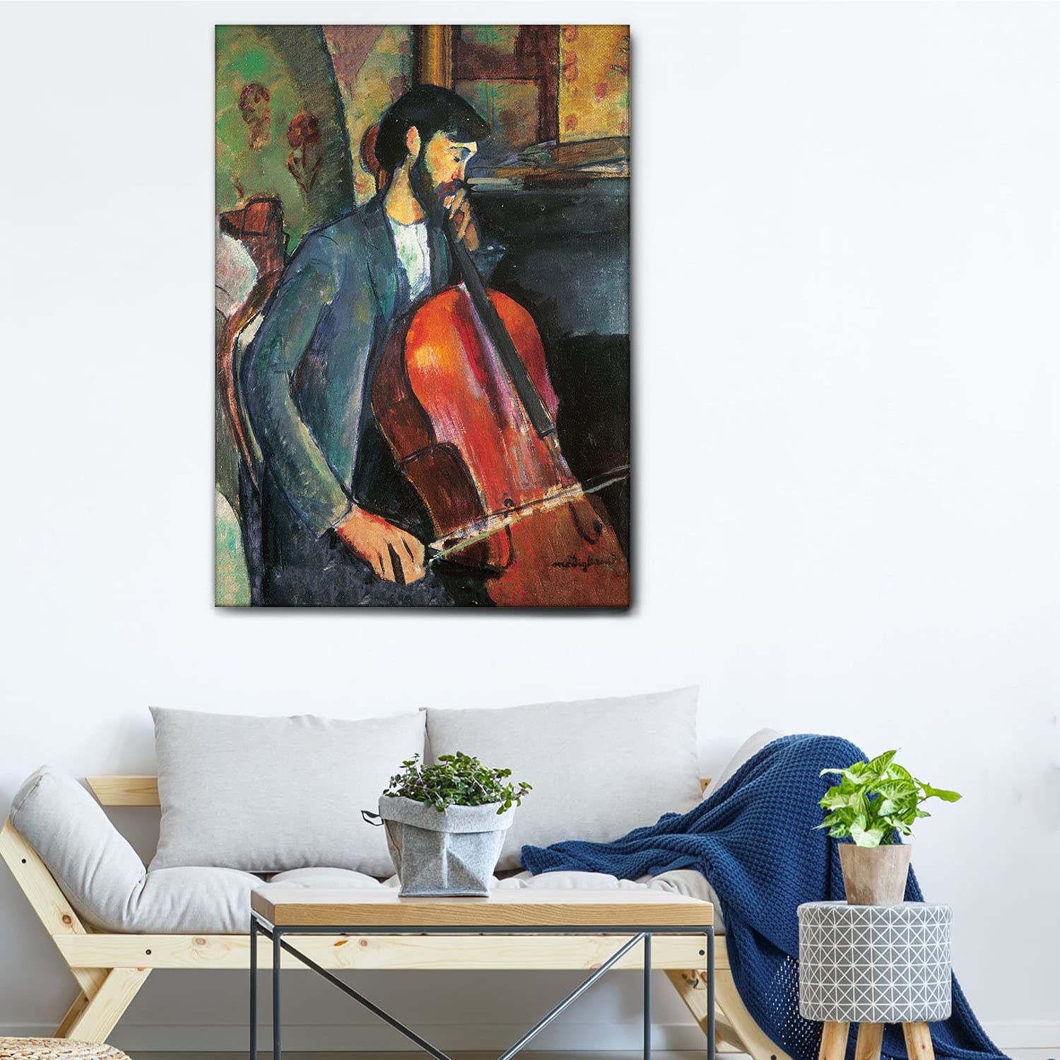 Giallobus - Quadro - Amedeo Modigliani - Il violoncellista - Tela Canvas Telaio Standard - 100x140 - Pronto da Appendere - Quadri Moderni per la casa