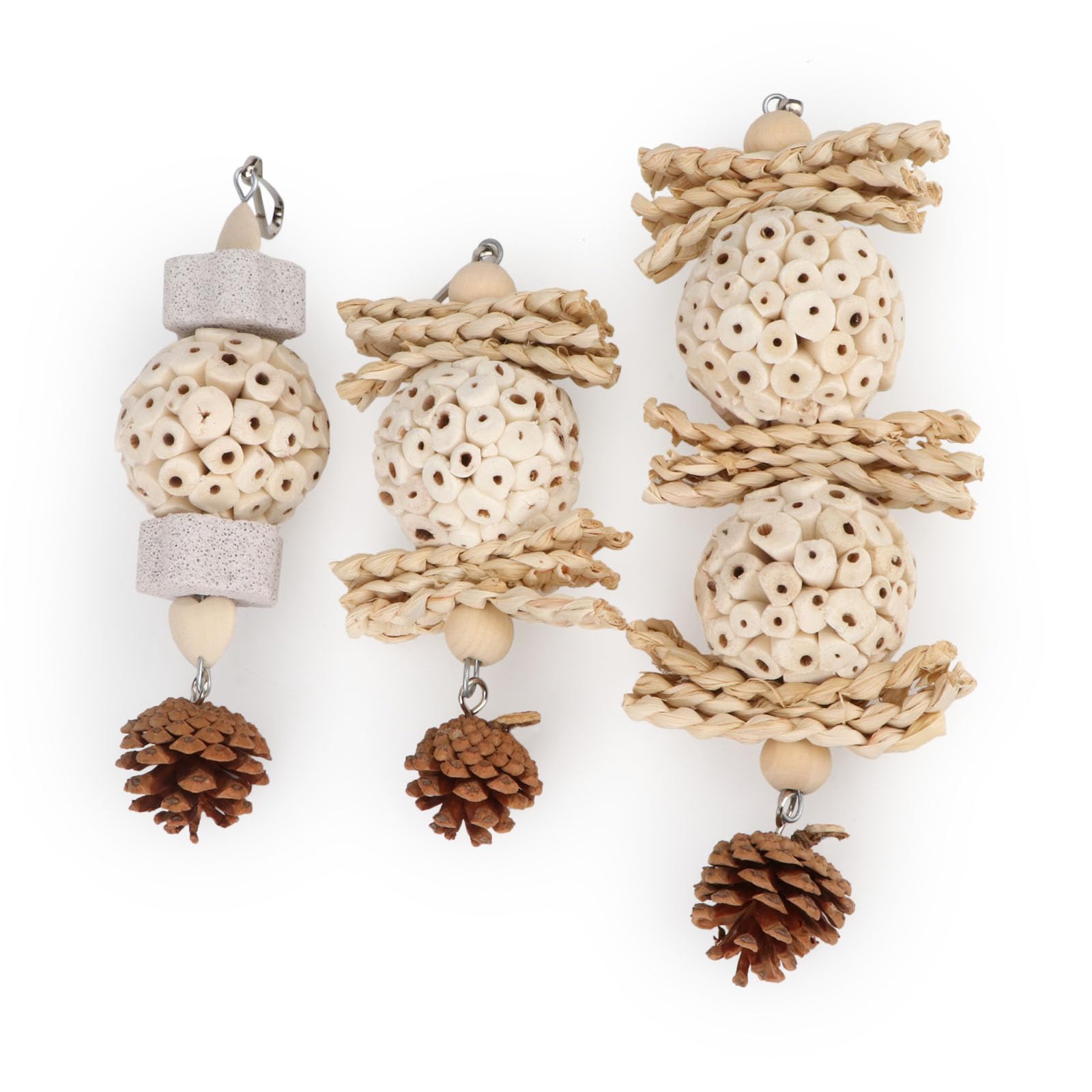 Wontee Bird Toys 3 Pack Parrot Foraging Hanging Toys Sola Ball Natural Nuts Chew Toys for Cockatiels Conures Parakeets Budgies Senegal (3 Pack) - image 7