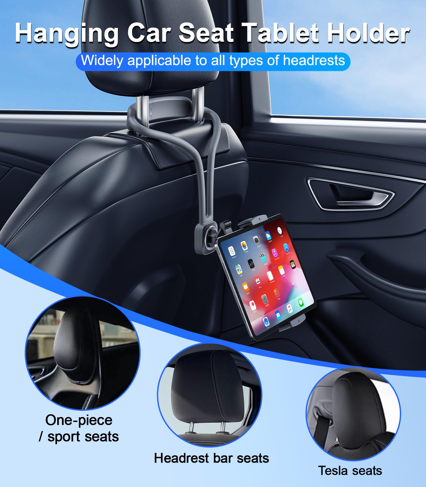 Supporto Auto per iPad/Tablet, Accessorio per Sedile Posteriore per Tesla/Sport/Bucket/Sedili Performance, Supporto per Tablet da Montare sul Poggiatesta Posteriore per Bambini/Adulti