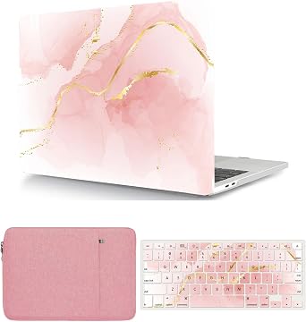 Case Compatible with Old Version MacBook Pro 13 inch Case 2012 2011 2010 2009 2008 Model A1278 with CD-ROM, Plastic Hard Shell Case & Keyboard Cover Skin & Sleeve Bag, Pink Marble