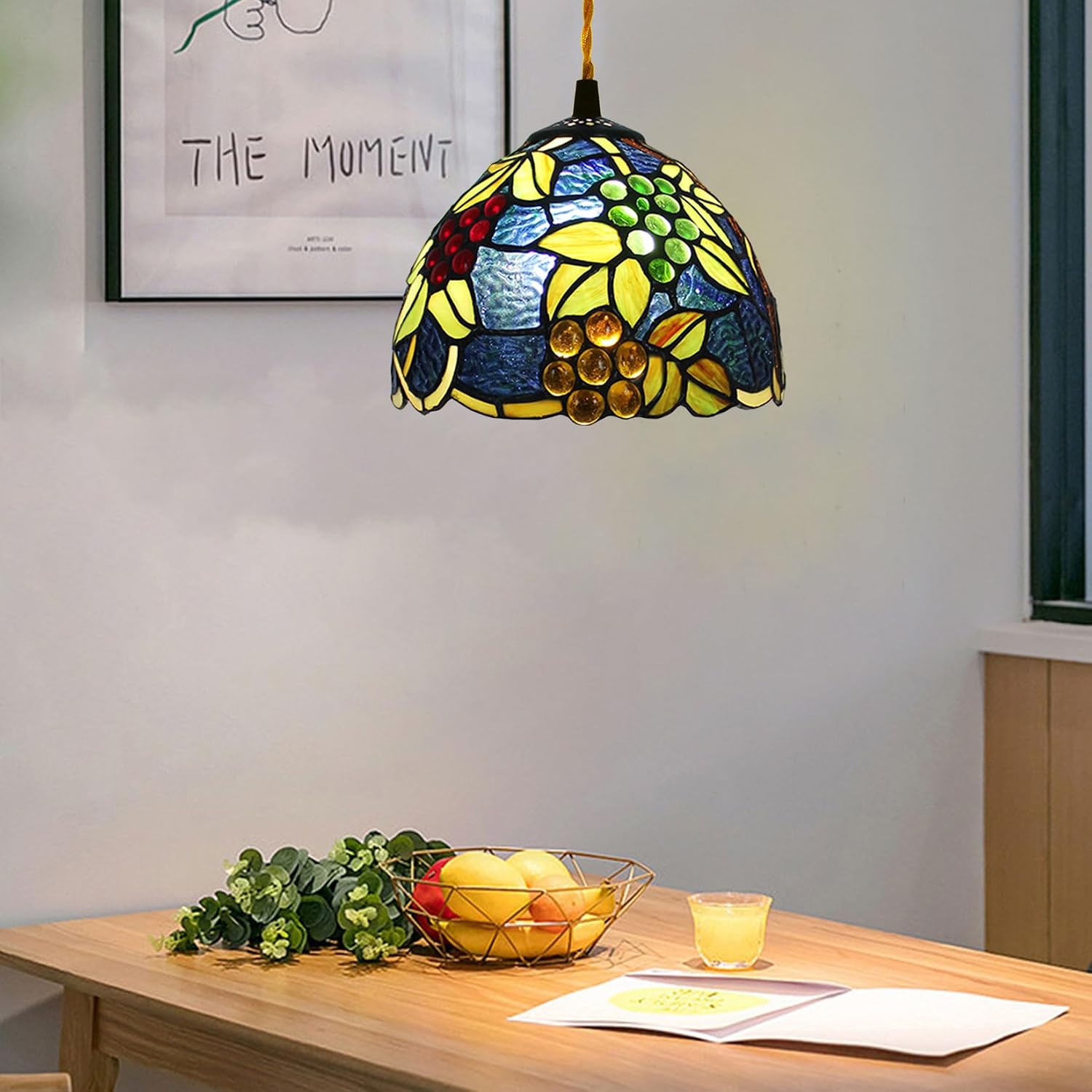 8 Inch Wide Tiffany Lamp Shade Accessories Replacement Only Stained Glass Lampshades Vintage Light Cover for Table Lamp Pendant Light Desk Light Home Decoration Lights,Grape