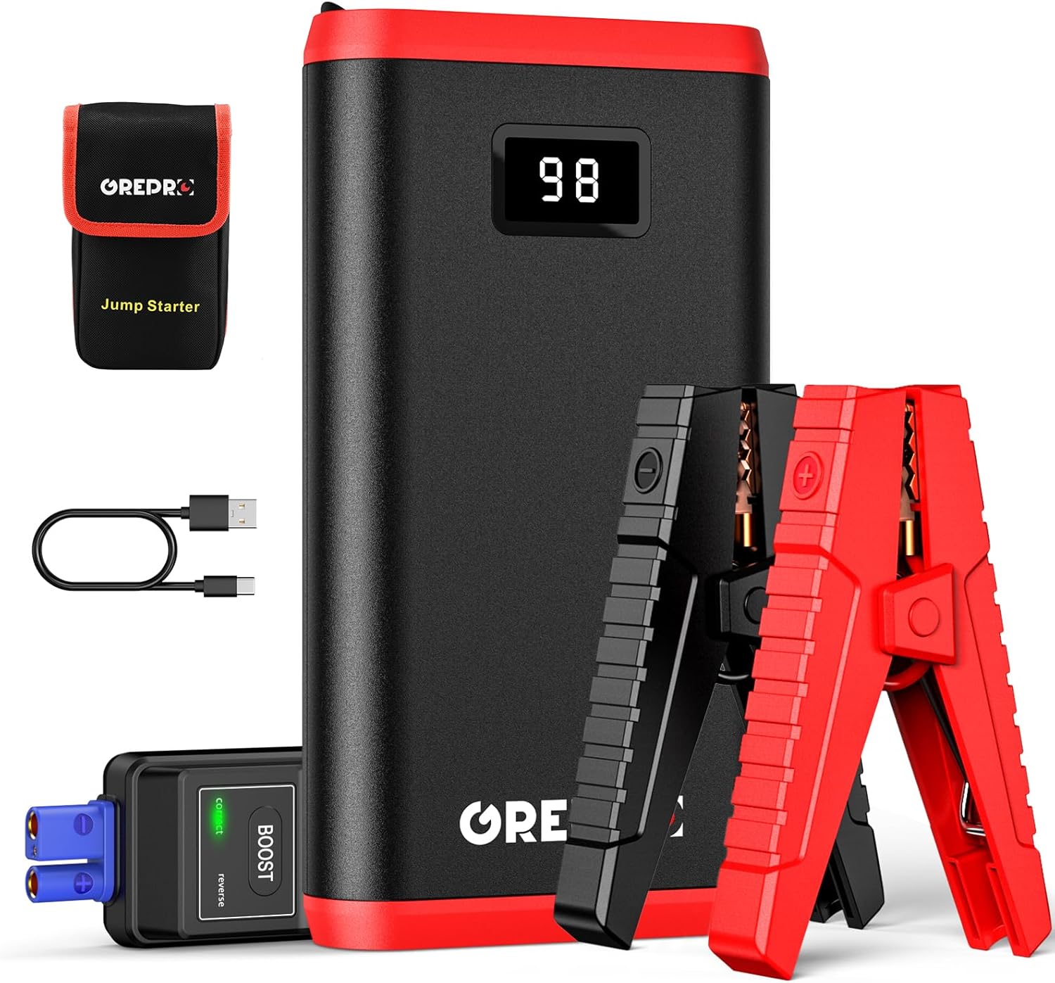 GREPRO Car Battery Jump Starter, 2000A Battery Jumper Starter Portable for Up to 8.0L Gas or 6.5L Diesel Engines, 12V Jumper Box for Car Battery with LCD Display, 3 Modes Flashlight, Dual USB Output GREPRO Car Battery Jump Starter, 2000A Battery Jumper Starter Portable for Up to 8.0L Gas or 6.5L Diesel Engines, 12V Jumper Box for Car Battery with LCD Display, 3 Modes Flashlight, Dual USB Output