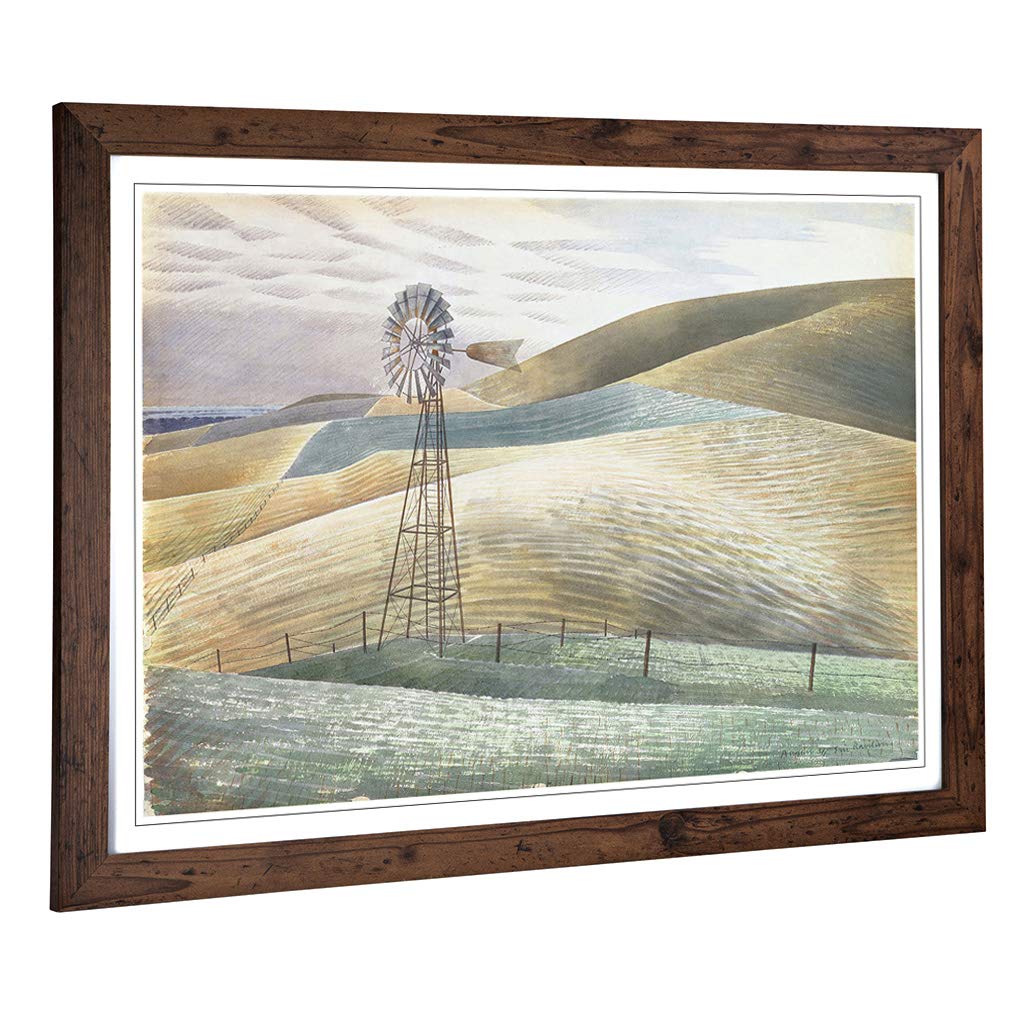 Big Box Art Framed Print of Eric Ravilious Furlongs Waterwheel Design | Wall Art Picture | Home Decor for Kitchen, Living Room, Bedroom, Hallway, Walnut, A2 / 24.5x18 Inch / 62x45cm