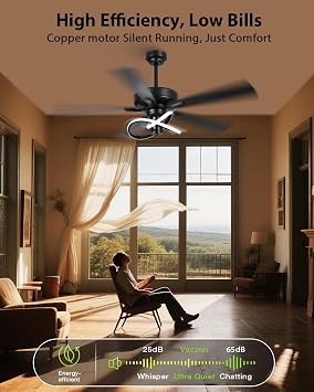 52 Inch Ceiling Fans with Lights and Remote - Creative Black Modern Ceiling Fan, 3CCT, 6 Speeds, Quiet, Dual-Sided Reversible 5 Blades Indoor Outdoor Chandelier Fan for Bedroom Living Room