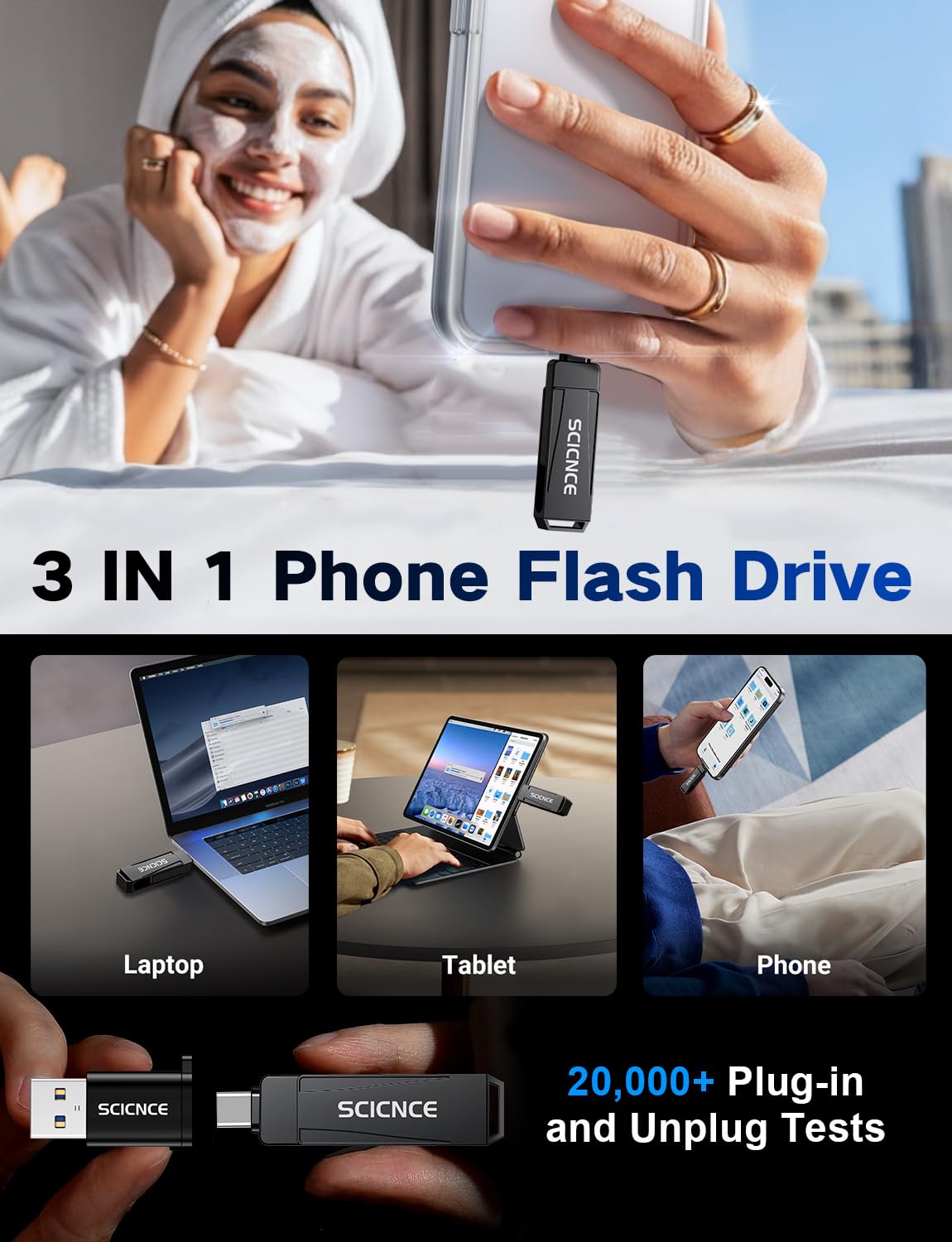 Memoria USB para copia de seguridad y almacenamiento de fotos, 512 GB, no requiere aplicación, compatible con iPhone, iPad, Android PC, color gris espacial