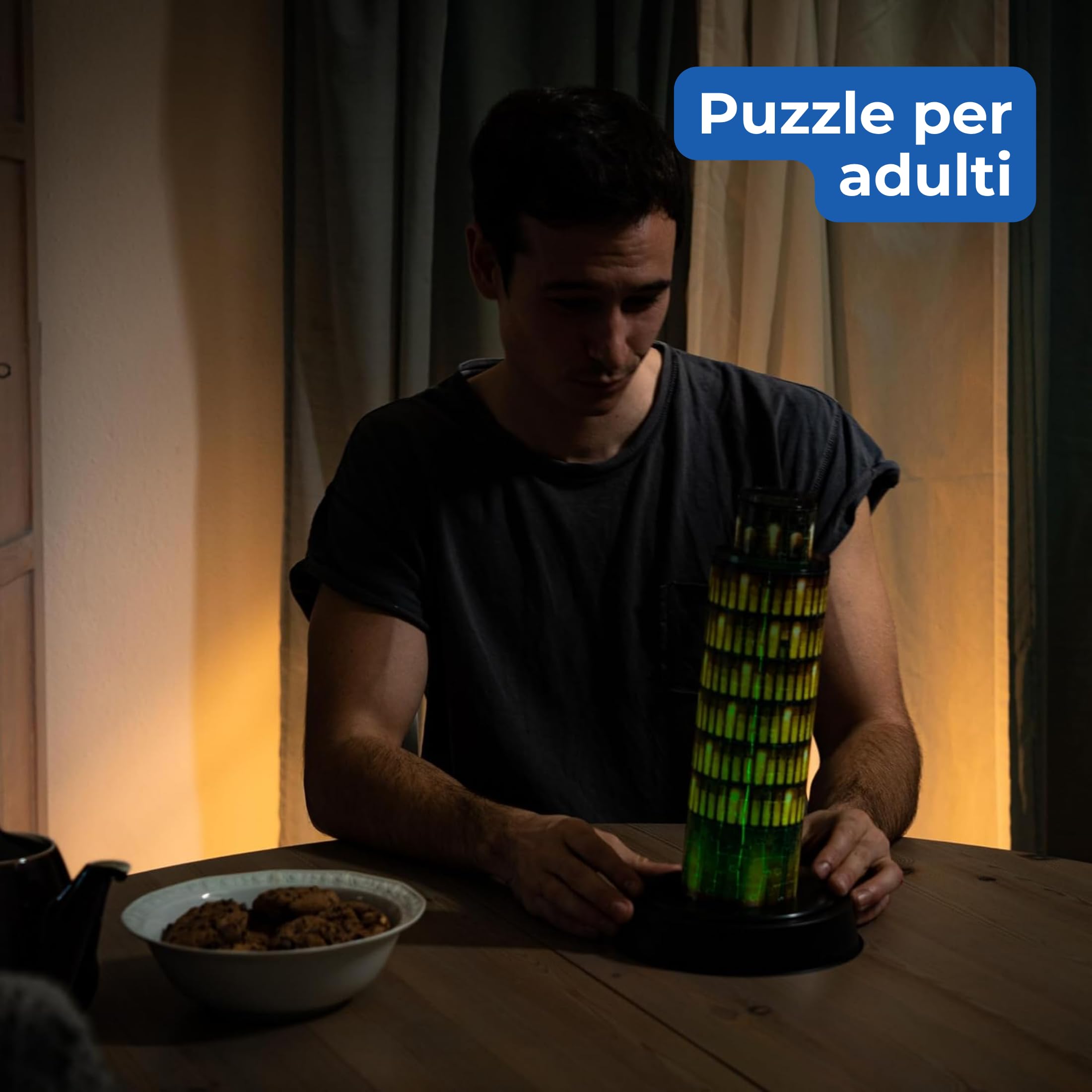 Ravensburger - Puzzle 3D Torre Di Pisa Notturna LED, 221 Pezzi