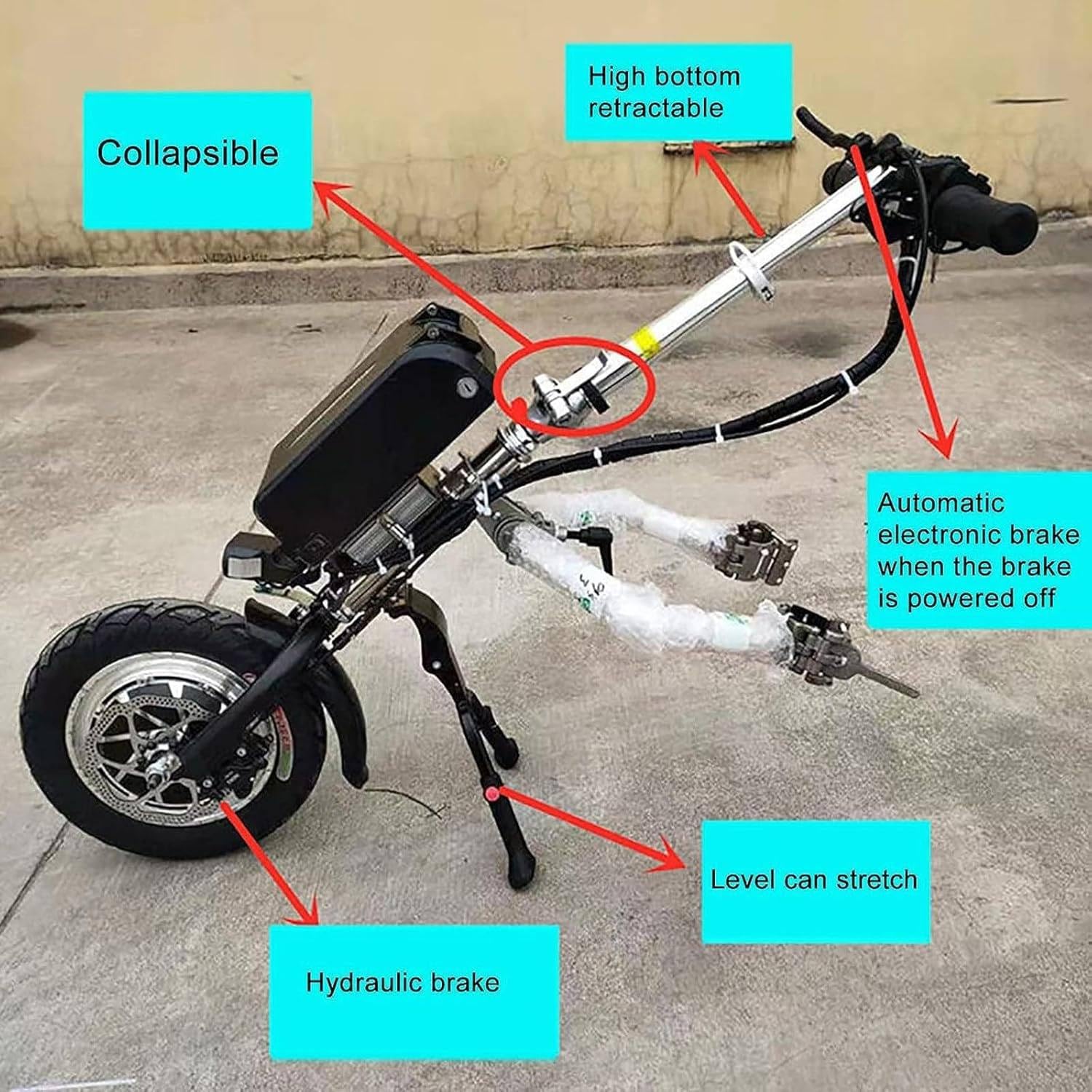 Accesorio para silla de ruedas eléctrica de 500 W, ajuste de 3 velocidades, autonomía de 70 km, kit de conversión a silla de ruedas con batería de 48 V y 17 Ah y amortiguador,A