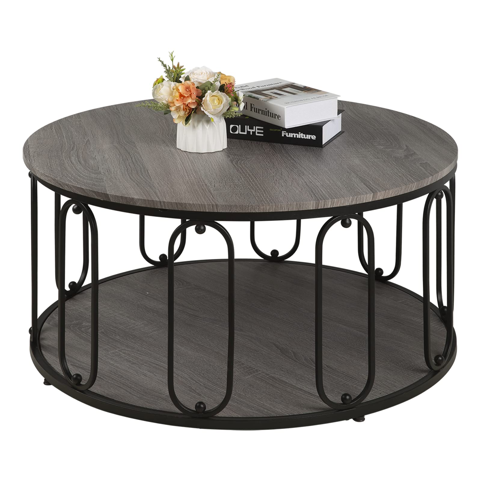 Buy Eazyzon Rustic Round Coffee Table, Wooden 2 Tier Living Room Table