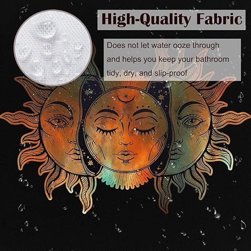 Miniatura 3 de Mystic Celestial Science - Juego de cortina de ducha con caras fractales, sol y luna con caras fractales, decoración del hogar, tela de poliéster