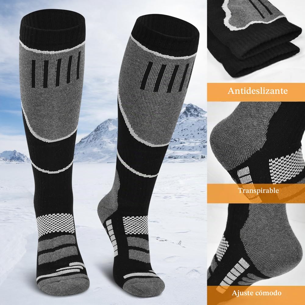 flintronic 2 Pares Calcetines Esqui, Calcetines Altos De Compresión, Snowboard Calcetine Termicos Frio Extremo Gruesos, Hasta La Rodilla, Para Hombre, Mujeres Y Jóvenes