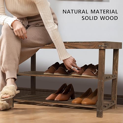 Miniatura 4 de Babion Zapatero de 3 niveles para entrada zapatero con banco banco de zapatos con estante de almacenamiento banco de zapatos zapatero de madera para