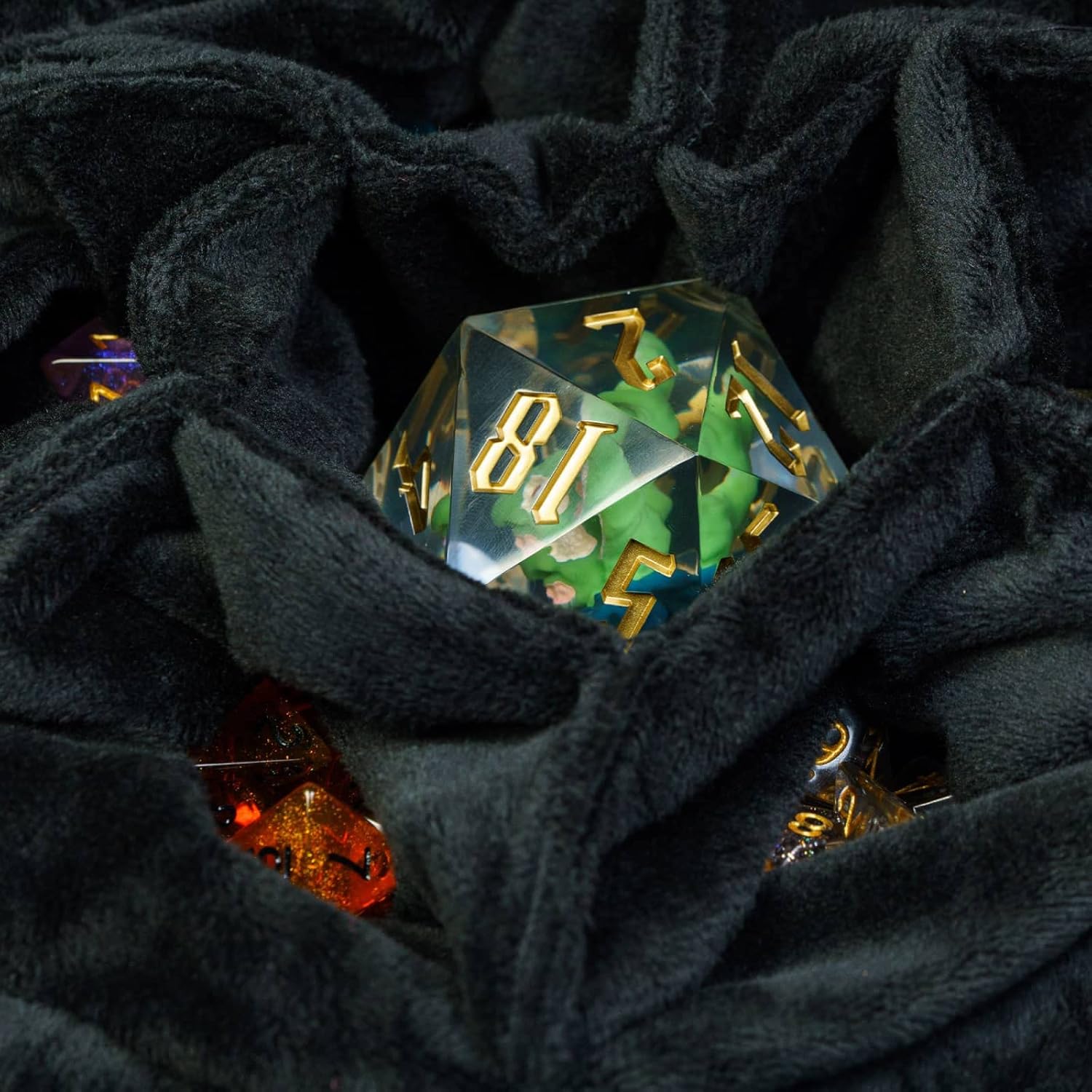 DND Dice Bags Large with Pockets Blue Storage Bag with D20 Logo for Dungeon and Dragons RPG Game Dices - Capacity 200+ Dice