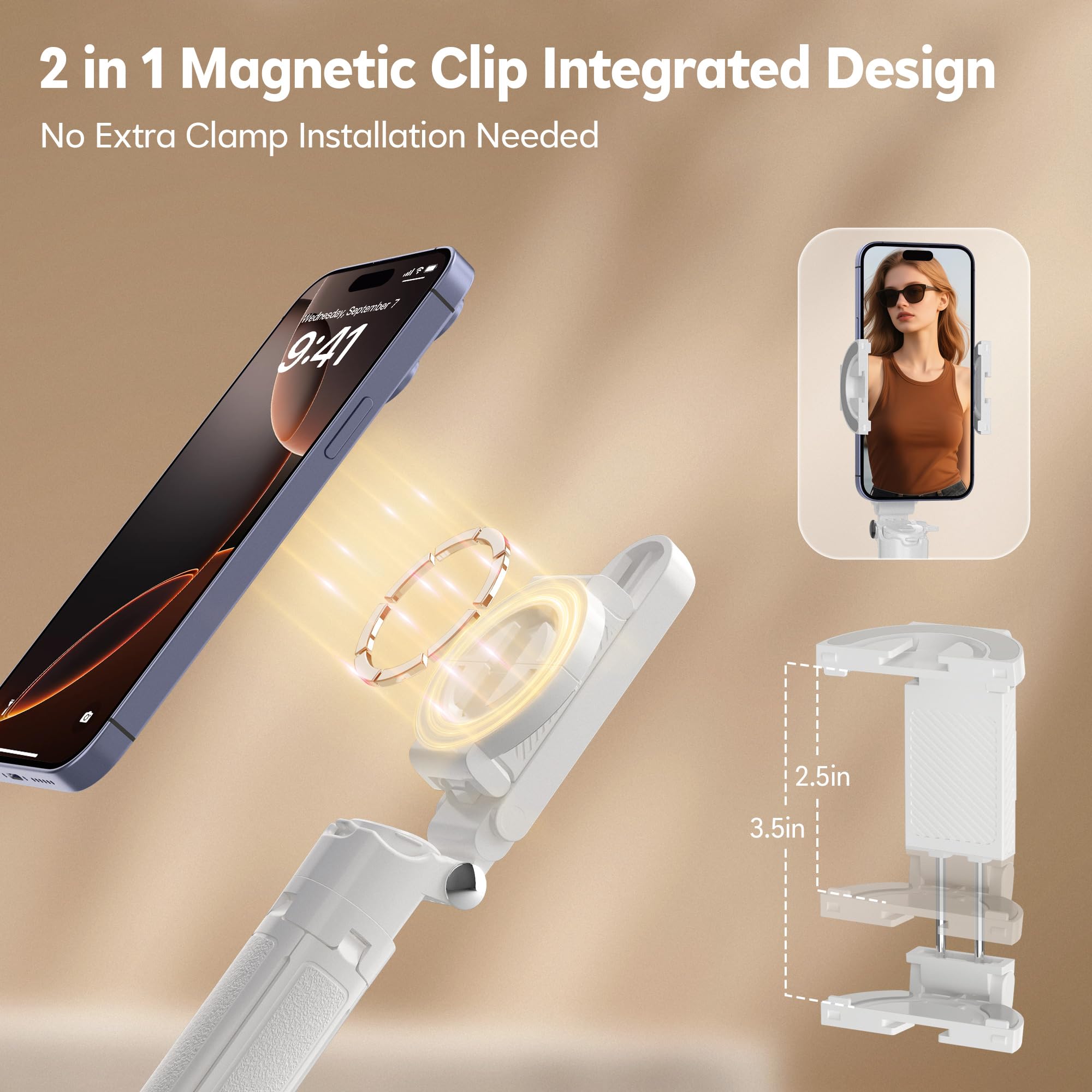 Mini selfie stick magnetico per iPhone, 4 in 1, treppiede portatile tascabile per iPhone MagSafe/Android con supporti remoto/cold shoe, treppiedi piccolo/compatto per cellulare, per scrivania, viaggi