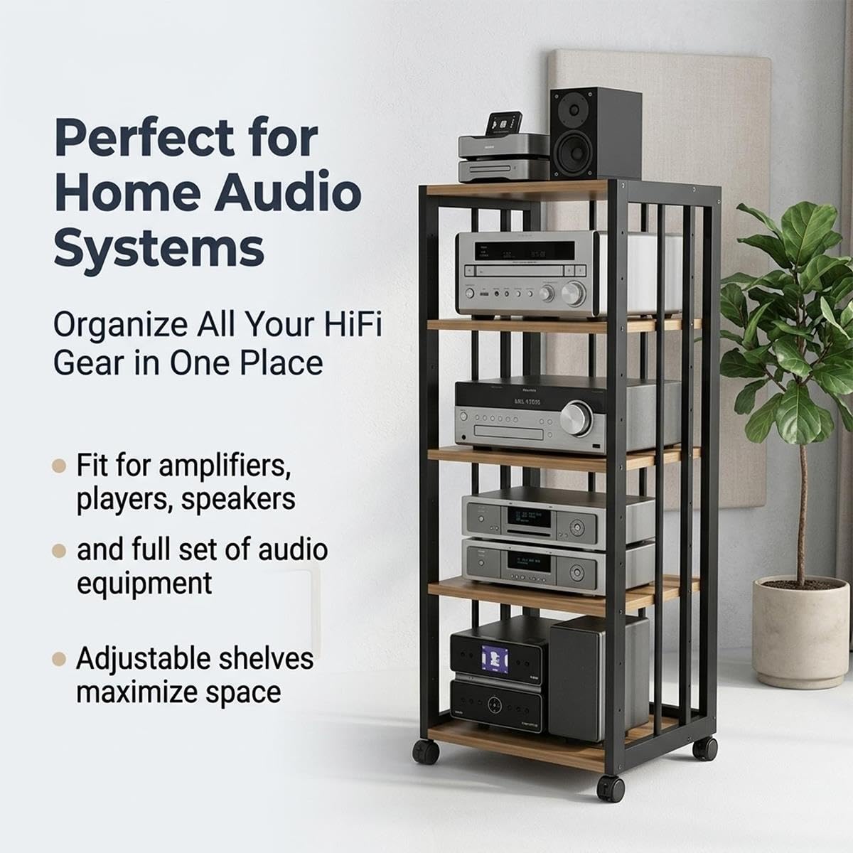 Rack estéreo Modular con estantes Regulables para Equipos Audio