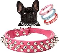 Vista 11 de Serijoars Collar para perro con pinchos, de piel sintética suave con remaches de hongos, collar ajustable para cachorros (XS, marrón)