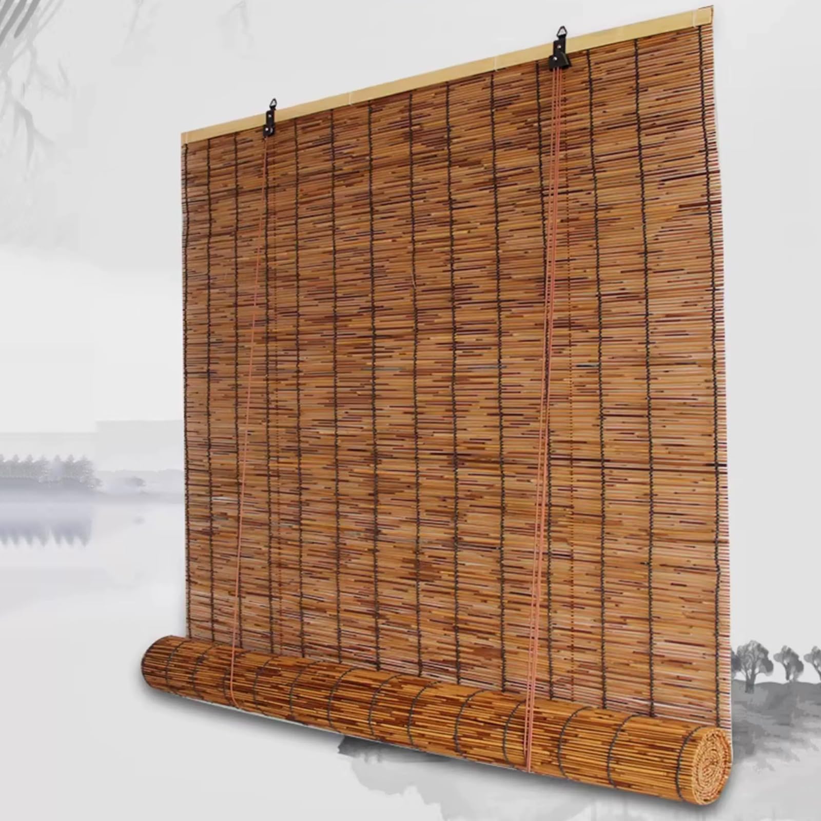 Store Bateau en Bambou,Rideau de Roseau Naturels,Rideau Occultant en Bambou (W160xH350cm)