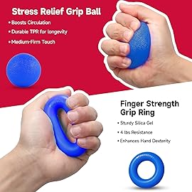 FitBeast Hand Grip Strengthener Workout Kit (5 Pack), 2 Forearm Grip Adjustable Resistance Hand Gripper, Finger Stretcher, Grip Ring & Stress Relief Grip Ball for Athletes, Dark Blue