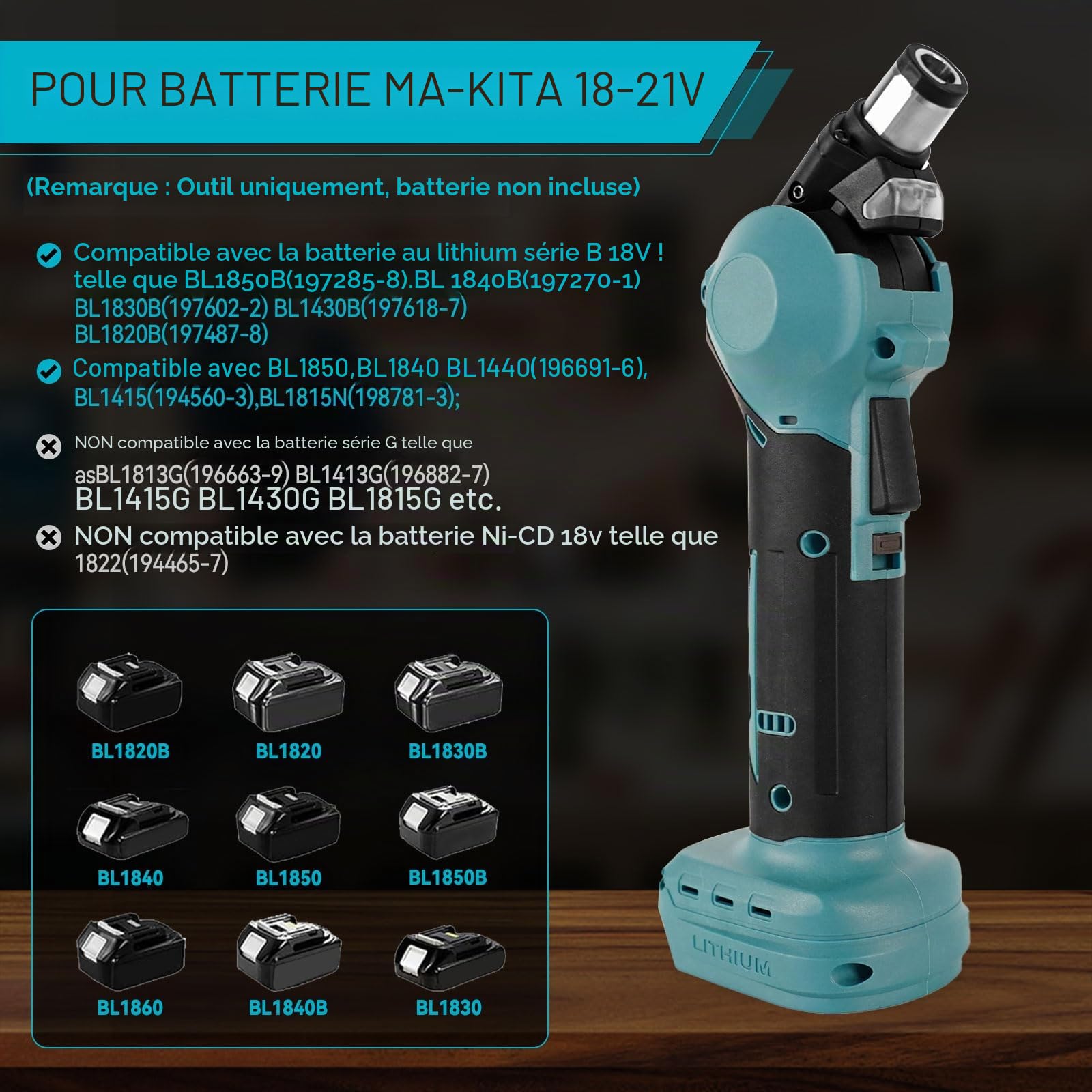 Marteau automatique sans fil pour Makita batterie 18 V, marteau à clou électrique avec tête réglable à 3 positions, pince magnétique pour percer le bois et les métaux mous (sans batterie)