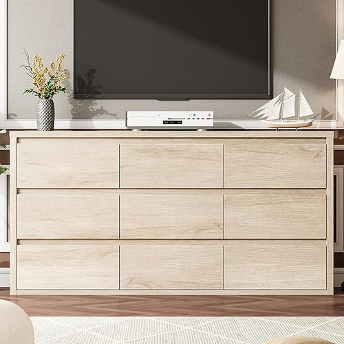 Miniatura 3 de GarveeHome Cómoda de 9 cajones para dormitorio, cómoda ancha y moderna, cómoda grande de madera para almacenamiento de madera para sala de estar,