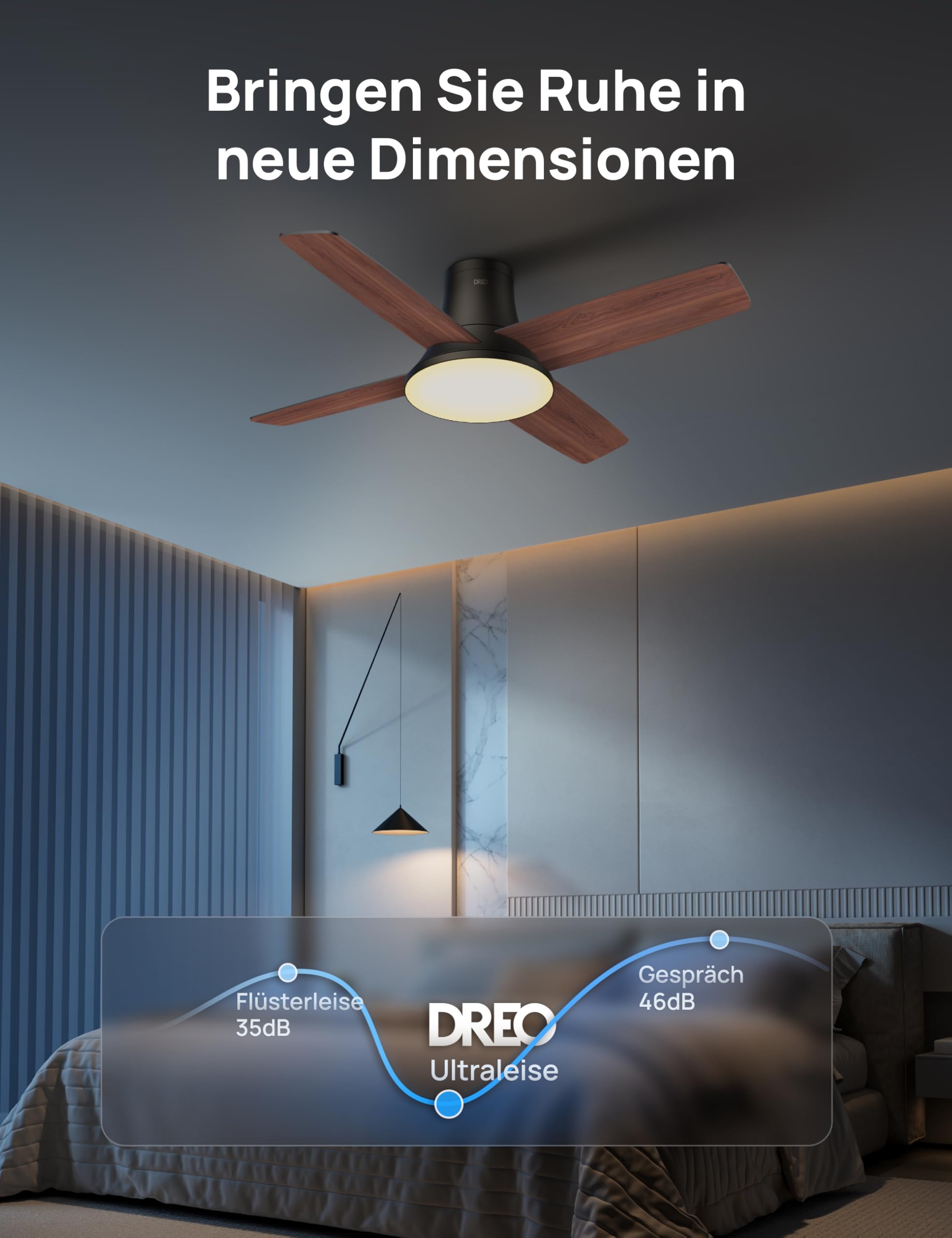 DREO Deckenventilator mit Licht bietet zwölf Geschwindigkeiten, drei Modi und einen leisen Gleichstrommotor. Einfache Montage, dimmbares LED, Fernbedienung und 12-Stunden-Timer in Schwarz