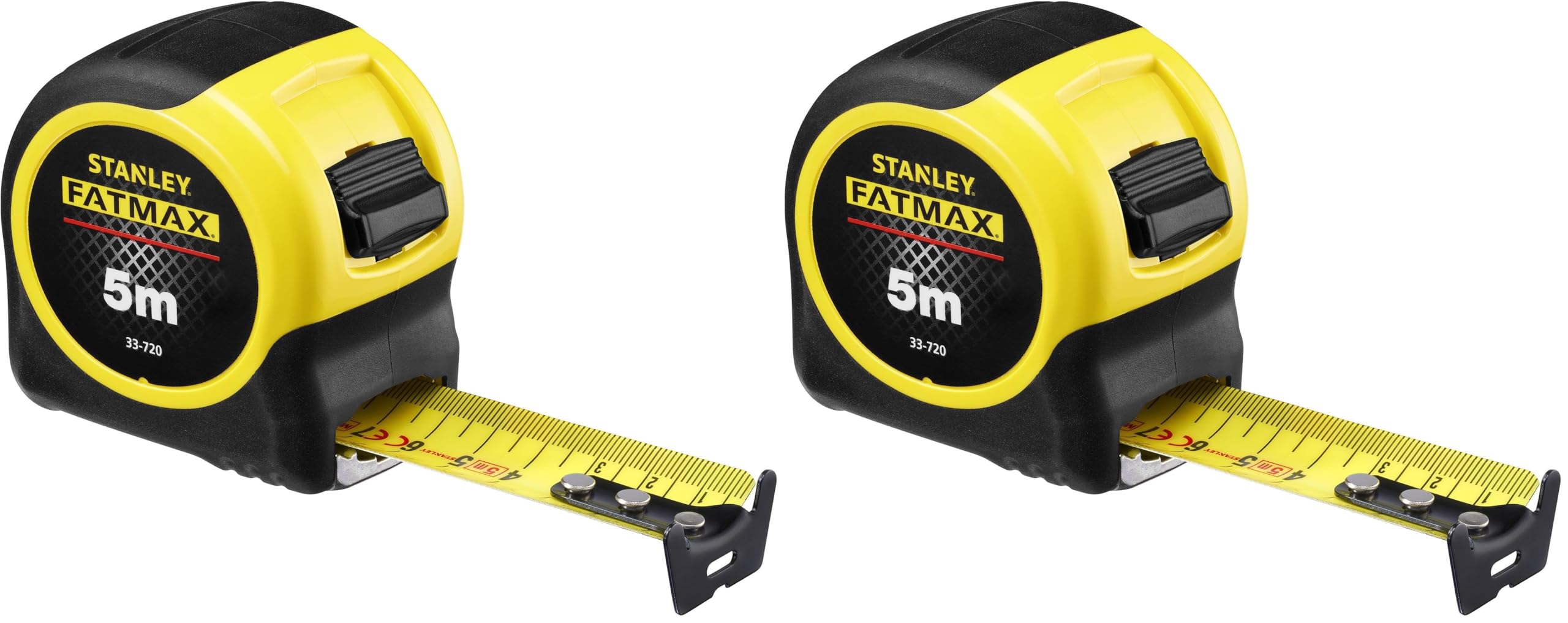 STANLEY FATMAX Flexómetro de 5m con Revestimiento Blade Armor Classic, Cinta Métrica, Gruesa y Duradera, Gancho de 3 Remaches, Caja Antideslizante, Clip al Cinturón - 0-33-720 (Paquete de 2)
