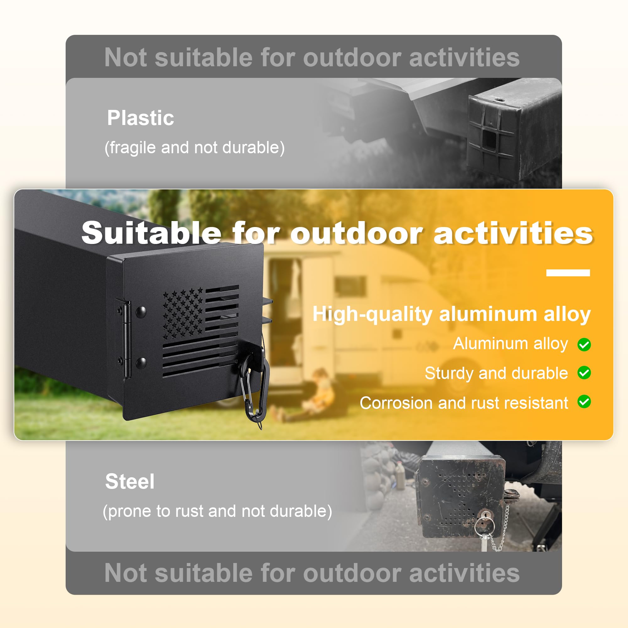 Paquete de 2 tapas de aluminio para parachoques de caravana, se adapta a parachoques cuadrados de 4 pulgadas, fundas de almacenamiento de manguera de alcantarillado con agujeros de ventilación