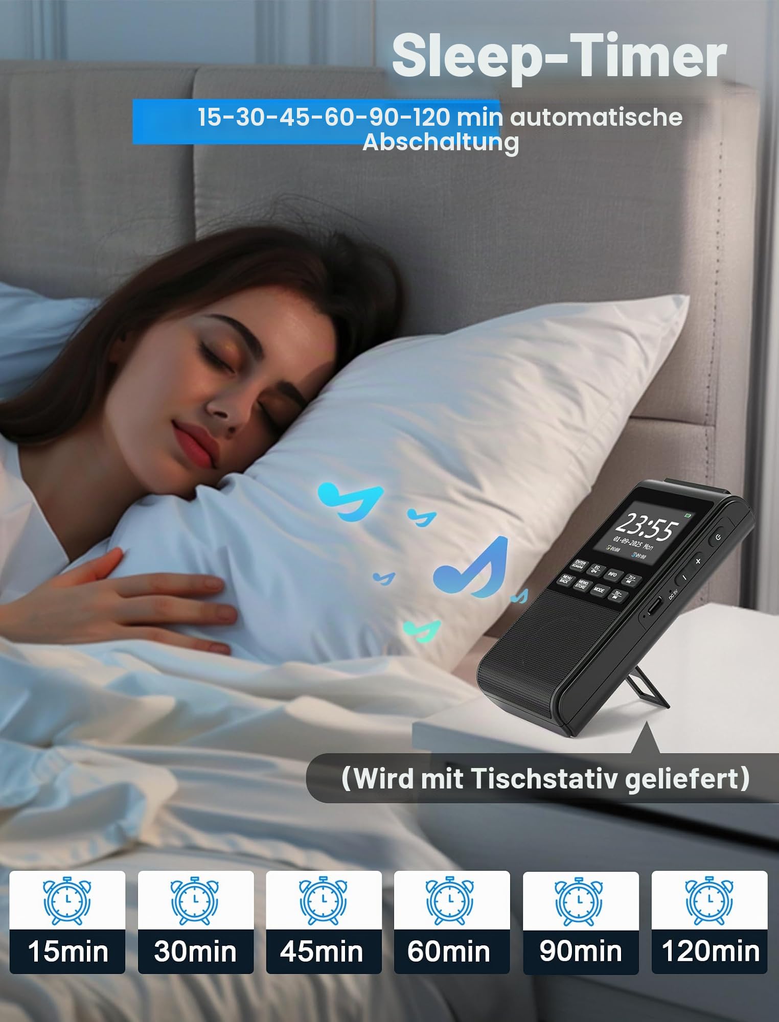 Tragbares DAB-Radio mit Bluetooth 5.3, wiederaufladbares, batteriebetriebenes FM-Radio, klein, Dual-Alarmuhr, DAB+ Digitalradio mit Farbdisplay, großer 5-W-Lautsprecher, unterstützt SD-Karte und