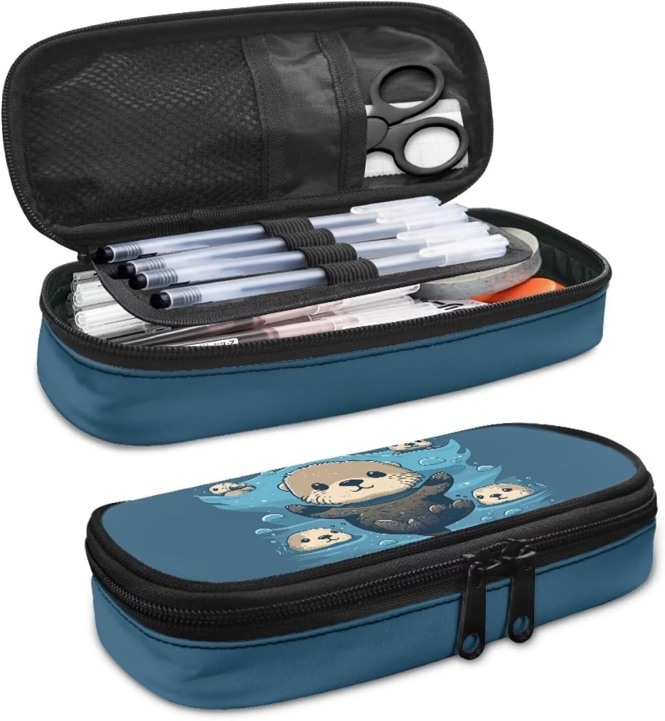 Sea Otter Pencil Case Big Capacity Pencil Bag Zipper Pen Bag Portable Stationery Organzier Storage Pouch Aesthetic Office School Supplies for Kids Teen Girls Boys Women image 4