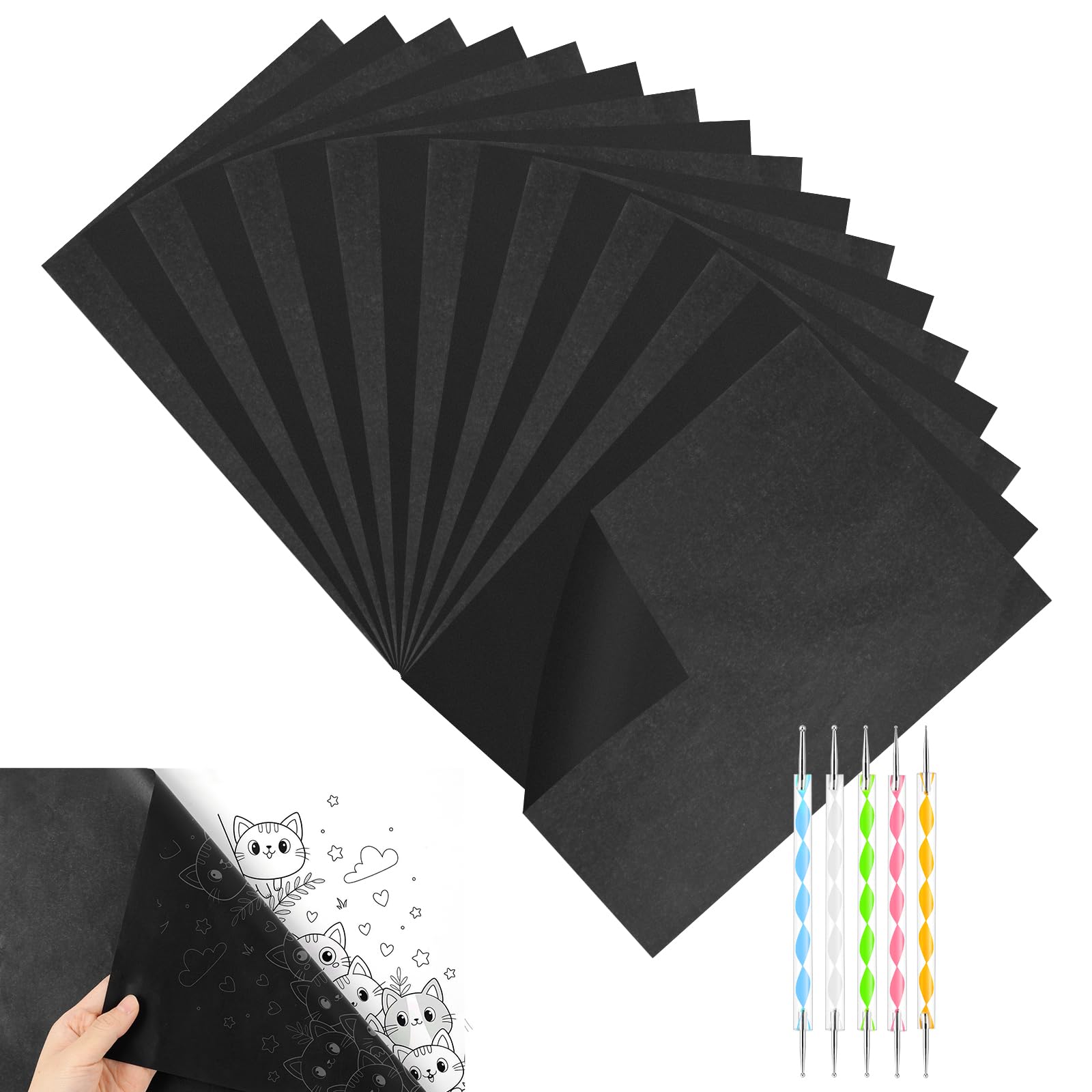 OSDUE 100 Sheets Black Transfer A4 Carbon Paper with 5 Stylus for Tracing