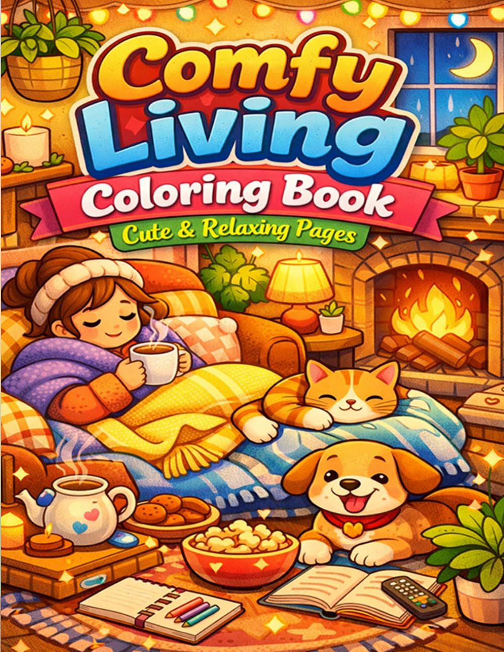 Comfy Living Coloring Book: Cute & Relaxing Pages: A Cozy Coloring Journey for Stress Relief, Calm Days, and Feel-Good Moments for Adults and Teens