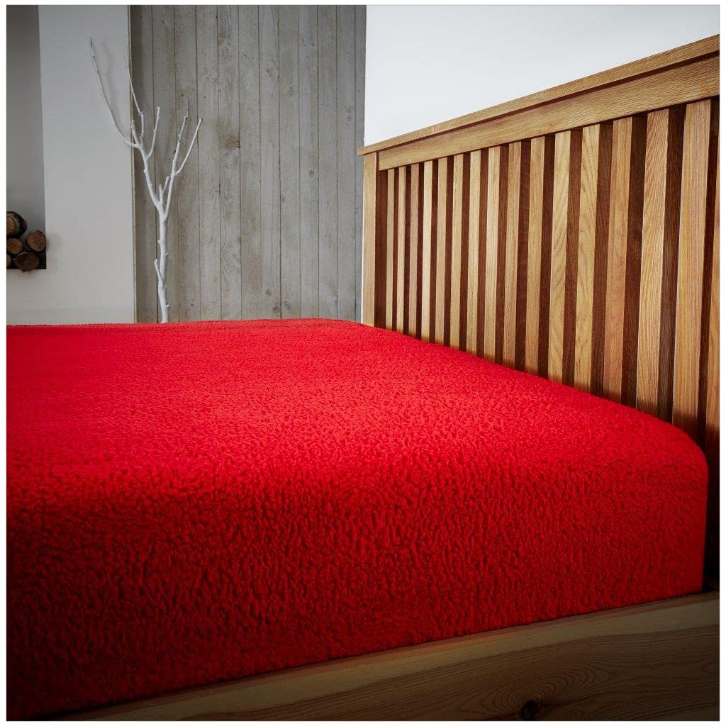 Teddy Fleece Double Bed Sheet – Luxuriously Soft & Warm Fluffy Bedding, Thermal Polyester, Plain Red