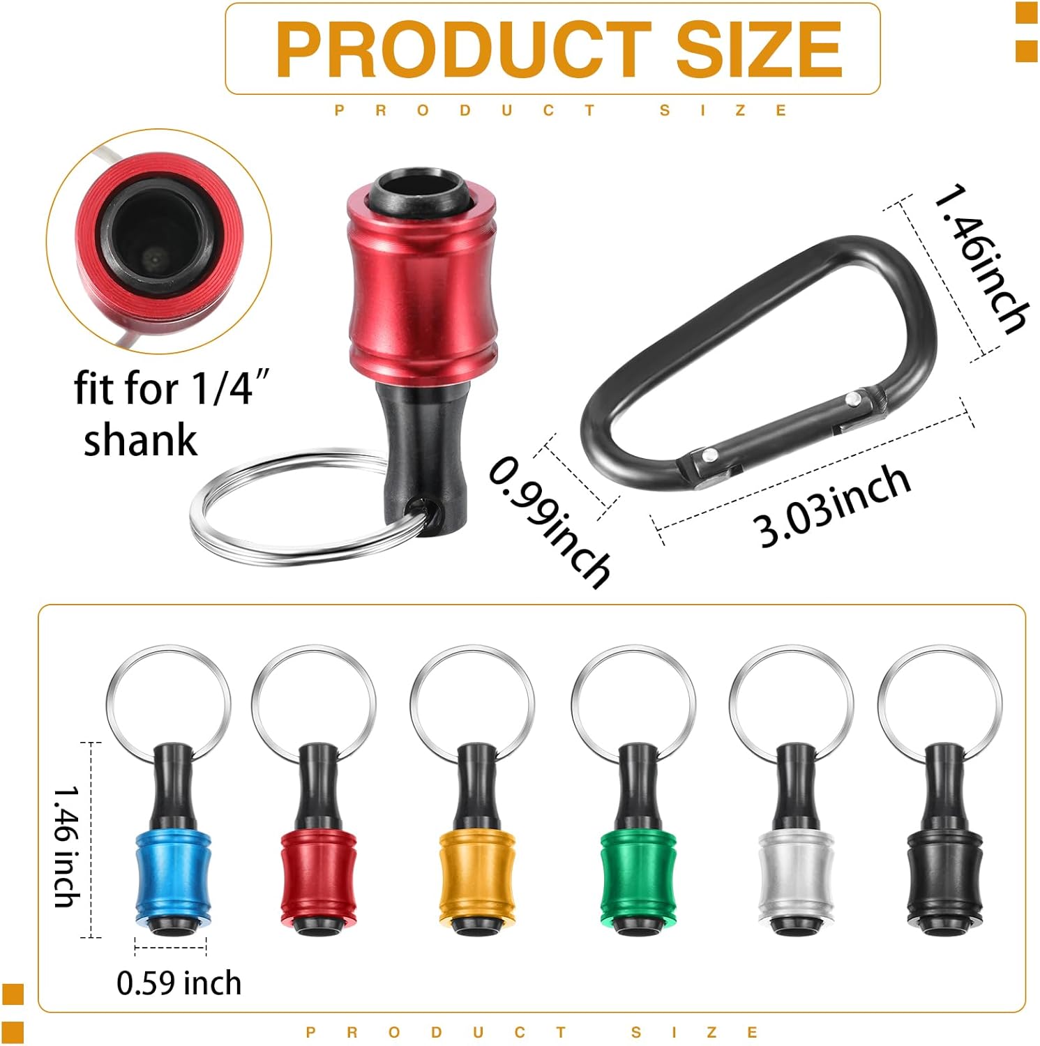 Zonon 60 Pcs 1/4 Inch Hex Shank Aluminum Alloy Screwdriver Bits Holder Bulk Extension Bar Drill Screw Adapter Change Keychain Portable Light Weight Bit Holder with Black Clip