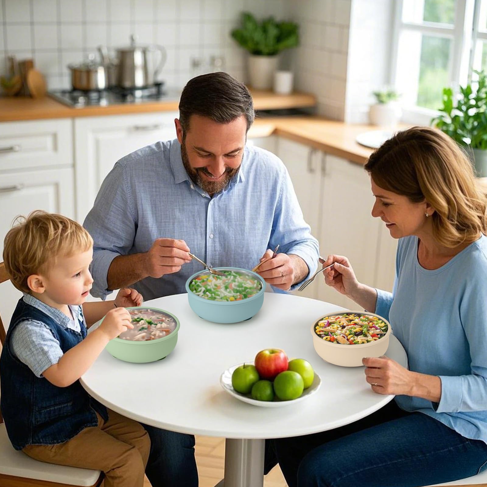 Kabwea Set di 4 piatti e ciotole a ventosa per bambini, ciotola in silicone rimovibile, ciotola in acciaio inox, piatto in acciaio per bambini, piatto con ventosa, piatto per bambini