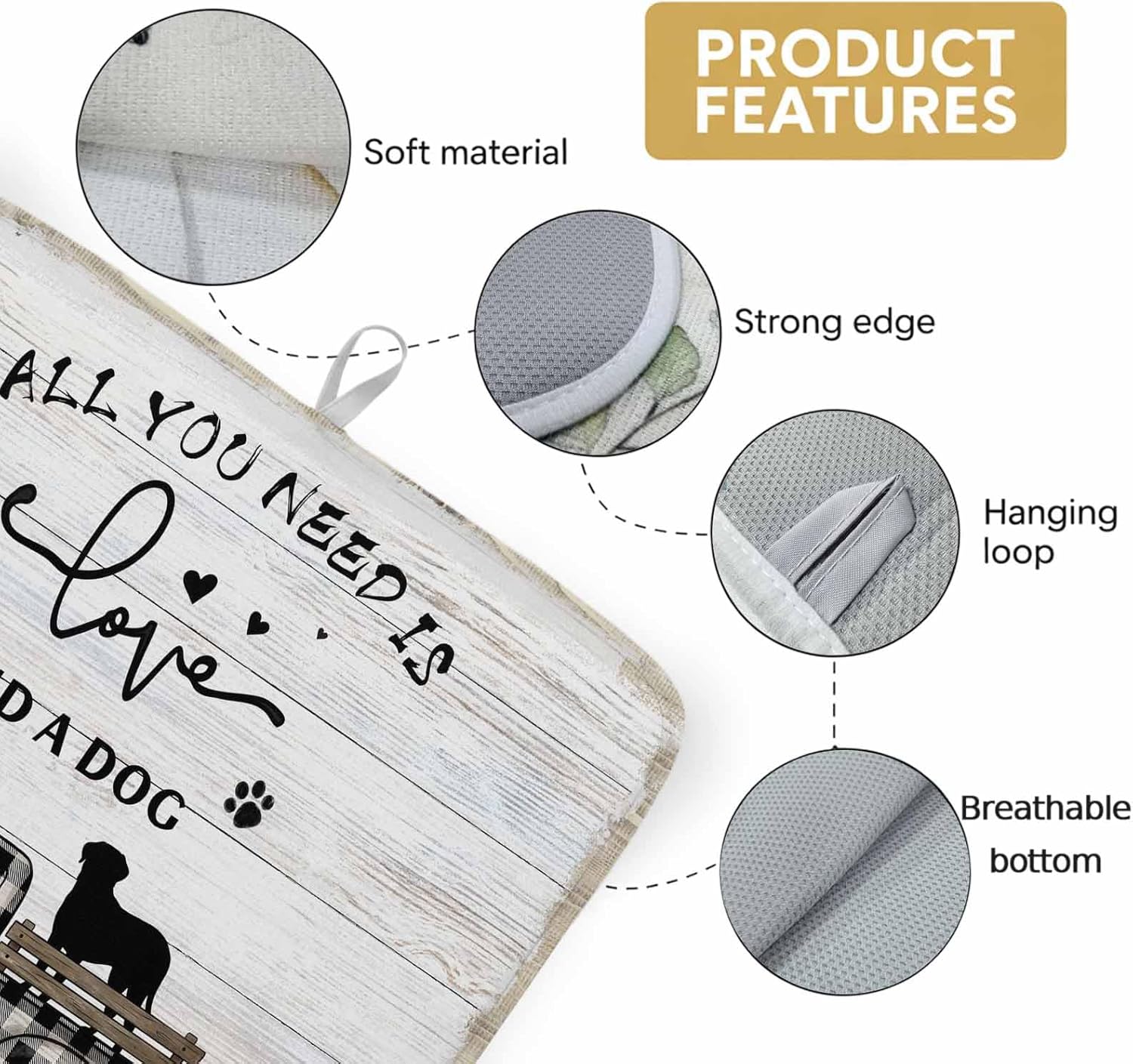 Farmhouse Truck Dish Drying Mat for Kitchen Counter, Microfiber Dishes Drainer Mat Rack Pad, Retro Country Car Dog Wooden Grain Absorbent Dish Bottle Drying Mats, 18"x24", 2 Pack