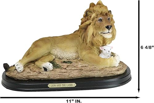 Miniatura 2 de Ebros Gift Estatua inspiradora cristiana religiosa del león y el cordero con base y placa de latón Título Decoración del hogar Revelaciones 5
