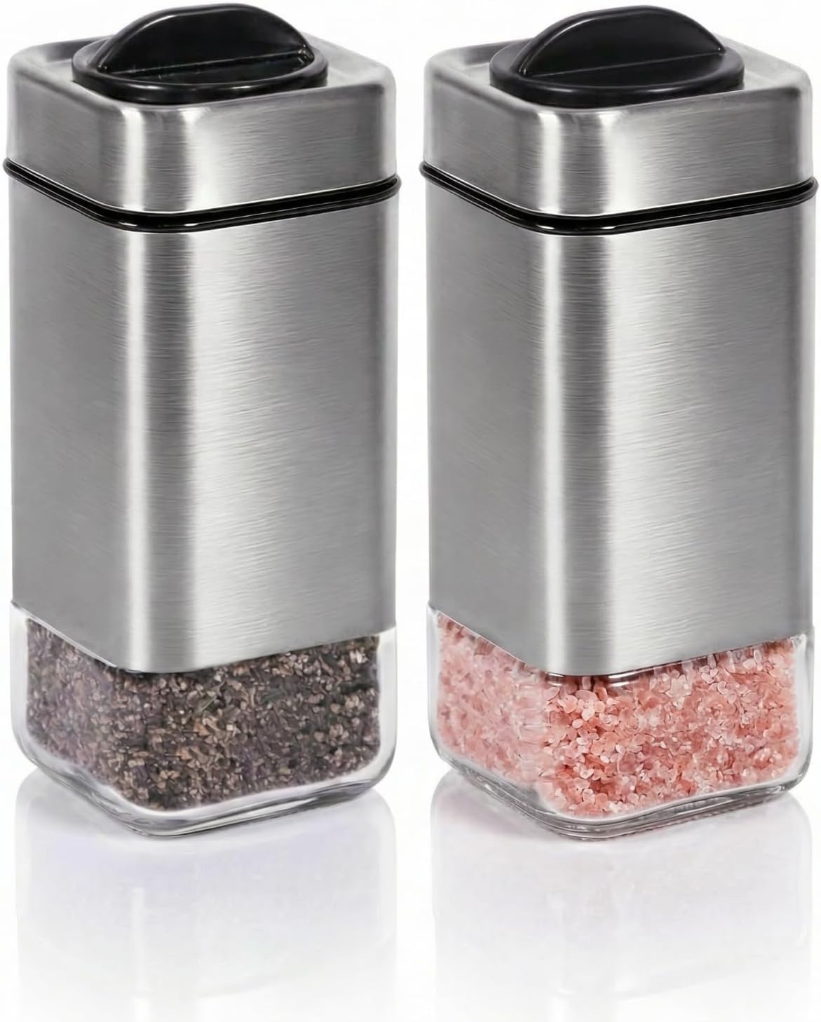 Salt and Pepper Shakers by Aelga, Glass Salt Shaker Set with Adjustable Pour Holes, Ideal for Black Pepper, Kosher and Himalayan