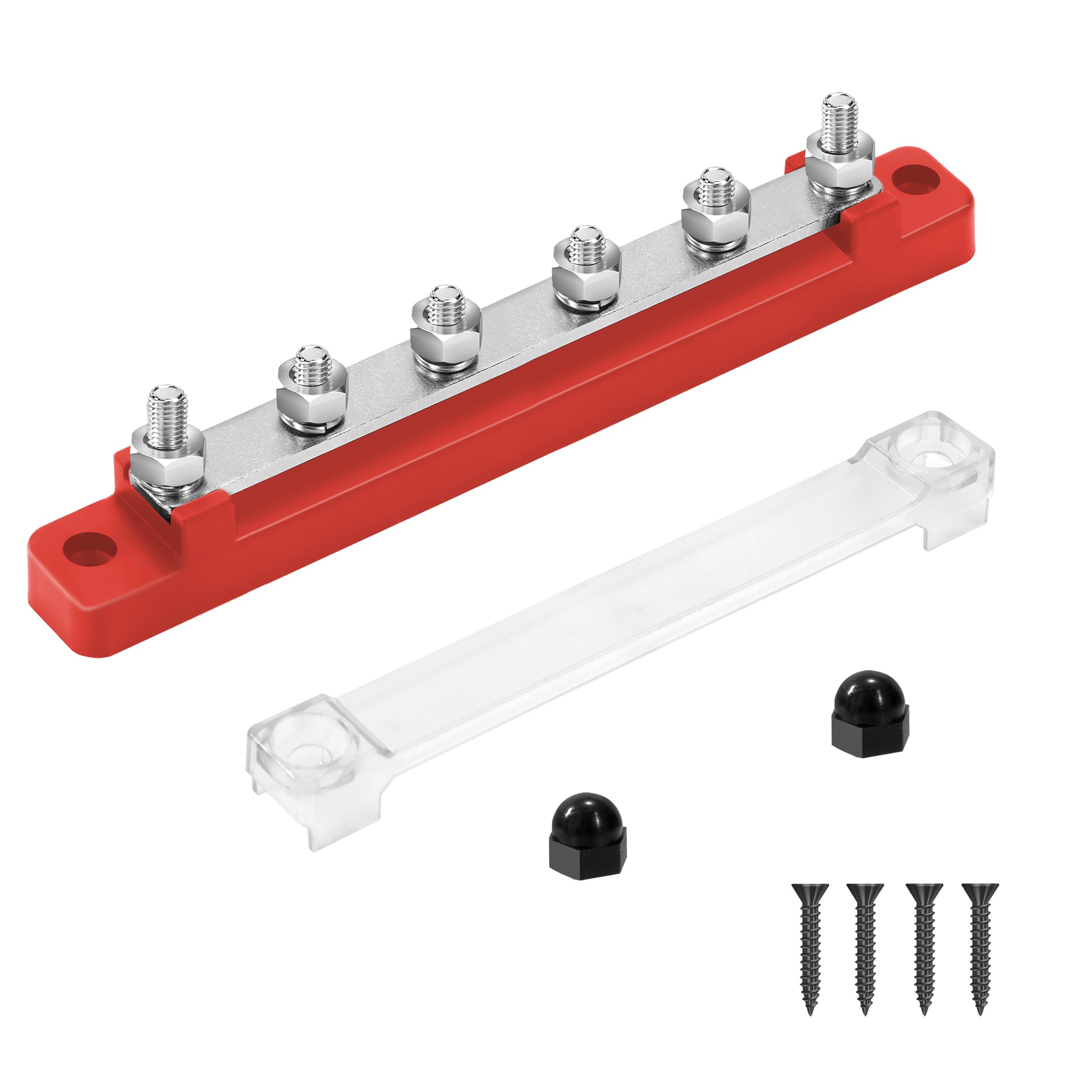 QIMEI-SHOP Blok dystrybucji zasilania 12 V-48 V DC Busbar 150A blok zacisków zasilania z terminalem śrubowym 6 x M6 do samochodu ciężarówki łodzi czerwony