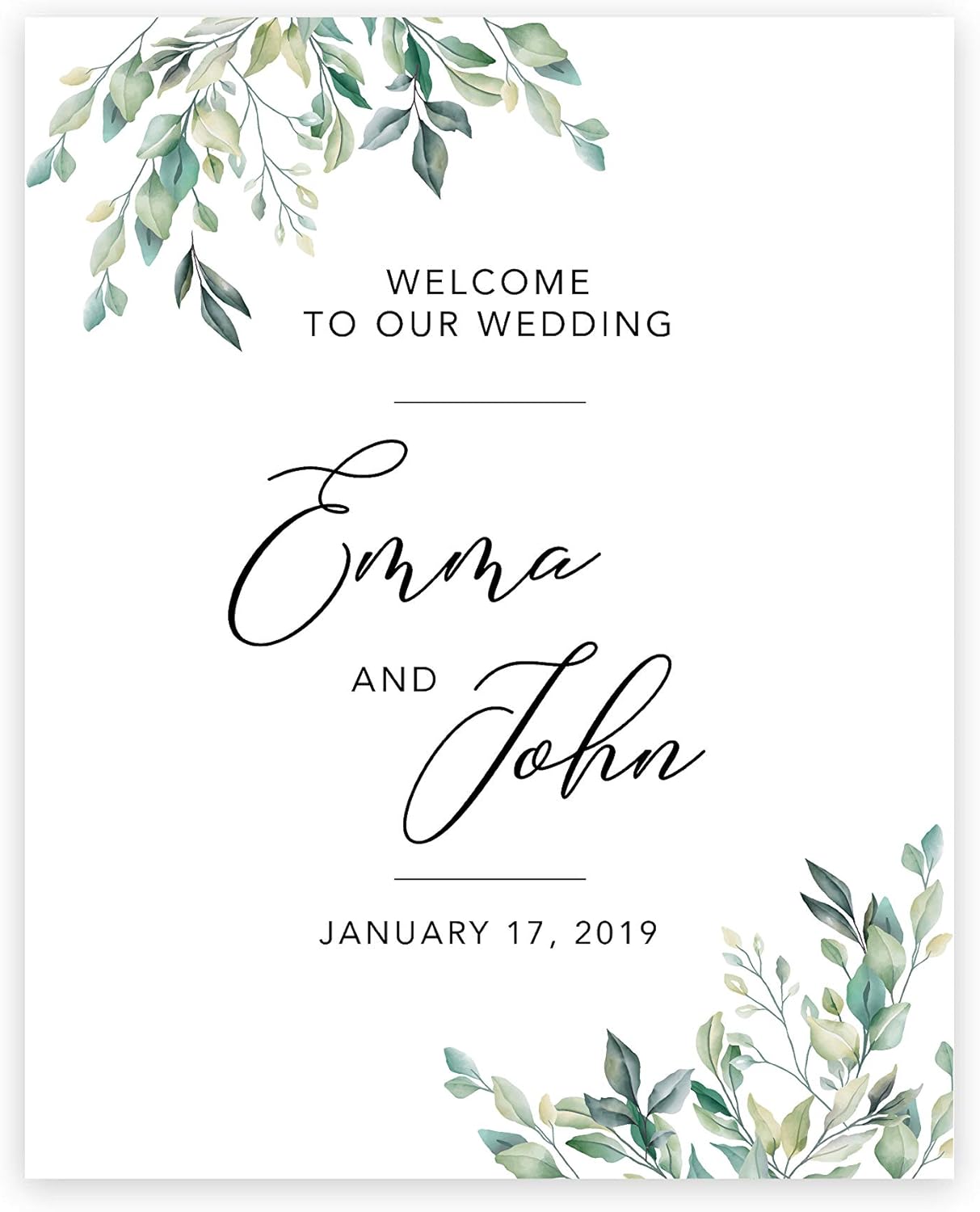 Andaz Press Custom Large Canvas Wedding Guest Book Alternative, 16 x 20 Inches, Watercolor Eucalyptus Leaf, Vertical, Personalized Sign Our Canvas, Welcome Sign Guest Book Signs for Wedding