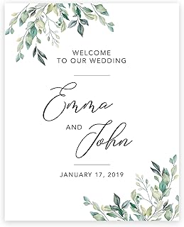 Andaz Press Custom Large Wedding Canvas Guestbook Alternative, 16 x 20 Inches, Watercolor Eucalyptus Leaf, Vertical, Personalized Sign Our Canvas, Welcome Sign for Greenery Theme Events