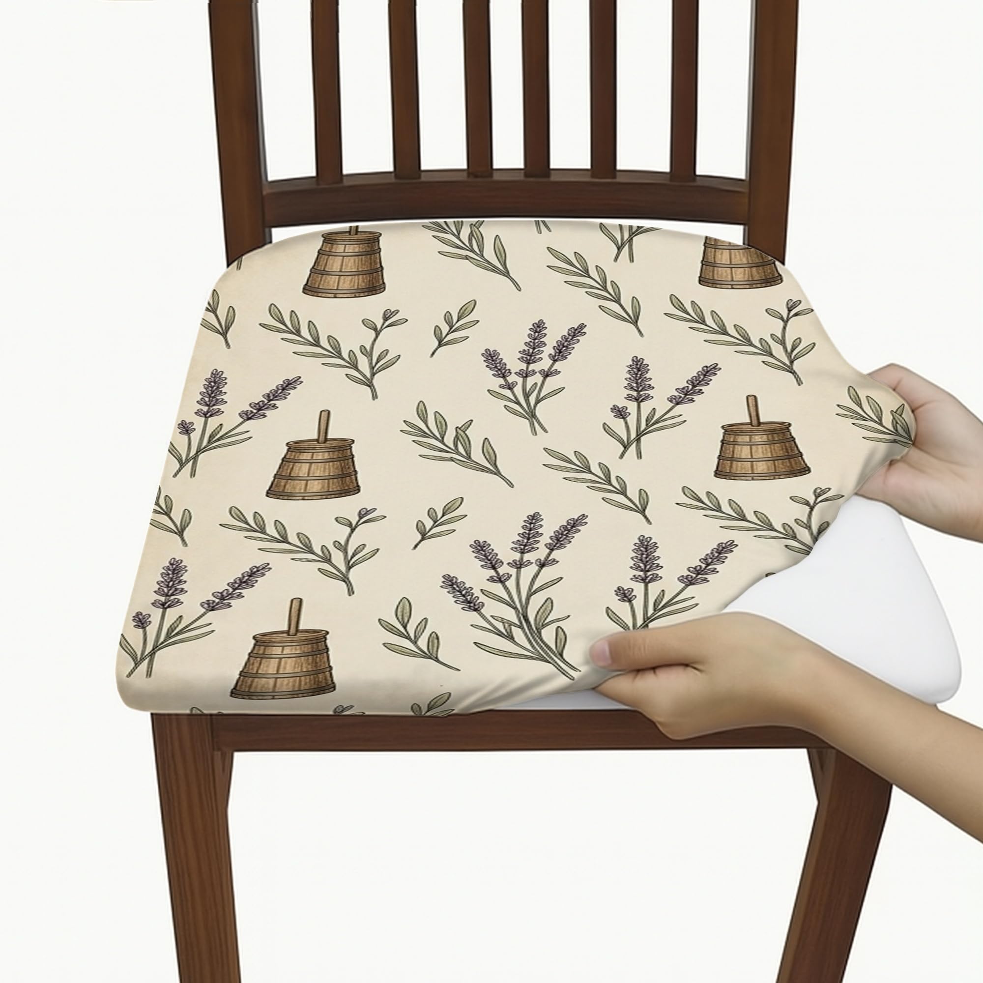 Housses de chaise lavandes et beige champêtre pour décorer votre salle à manger