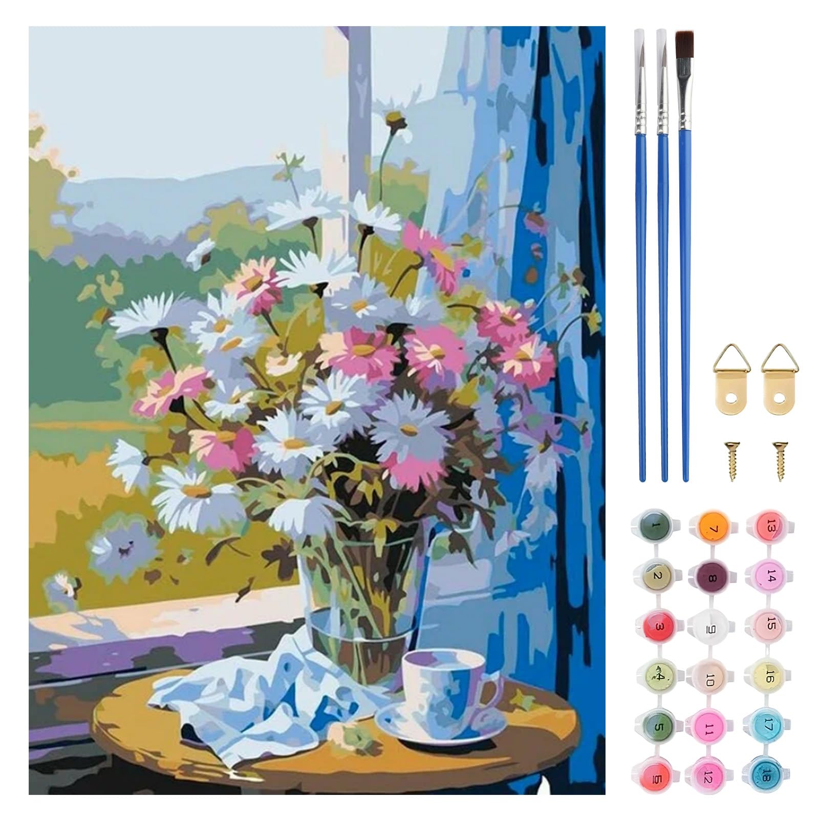 TLIOBLO Flowers by The Window Paint by Numbers Kit for Adults, DIY Vase Flowers Adults Painting by Numbers Kits on Canvas for Home Wall Decor Gift 30x40cm (Without Frame) โ image 1