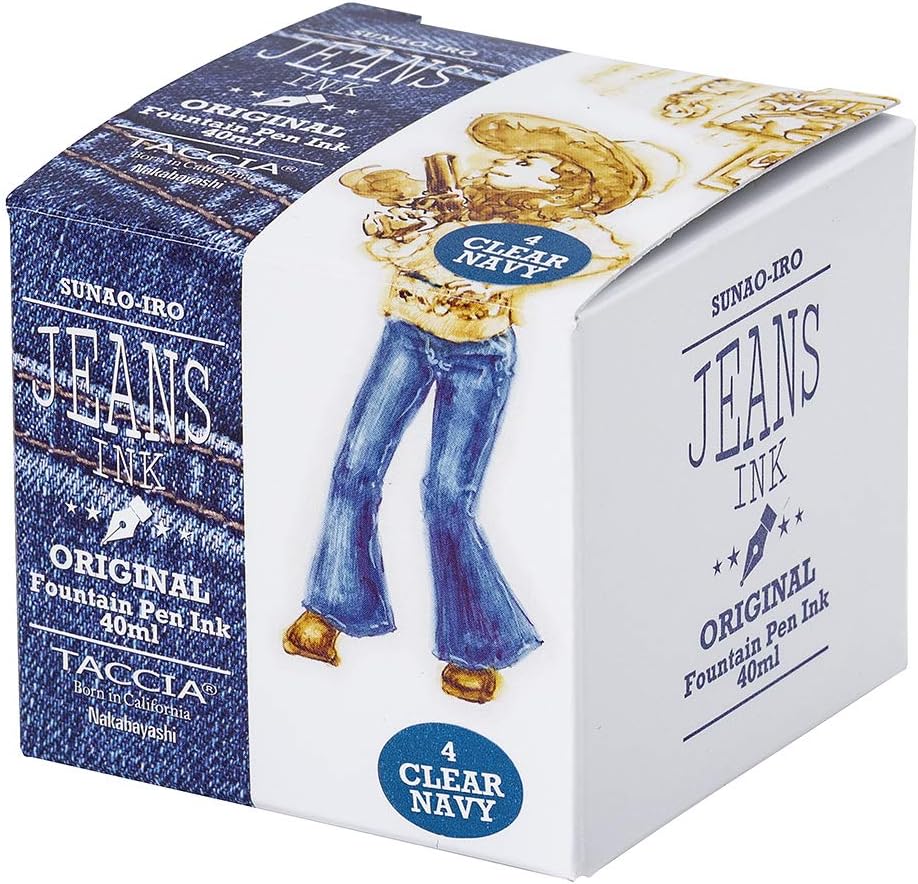 TACCIA TFPI-WD401-4 Fountain Pen Ink, Water Based Dye, Jeans Ink, Clear Navy