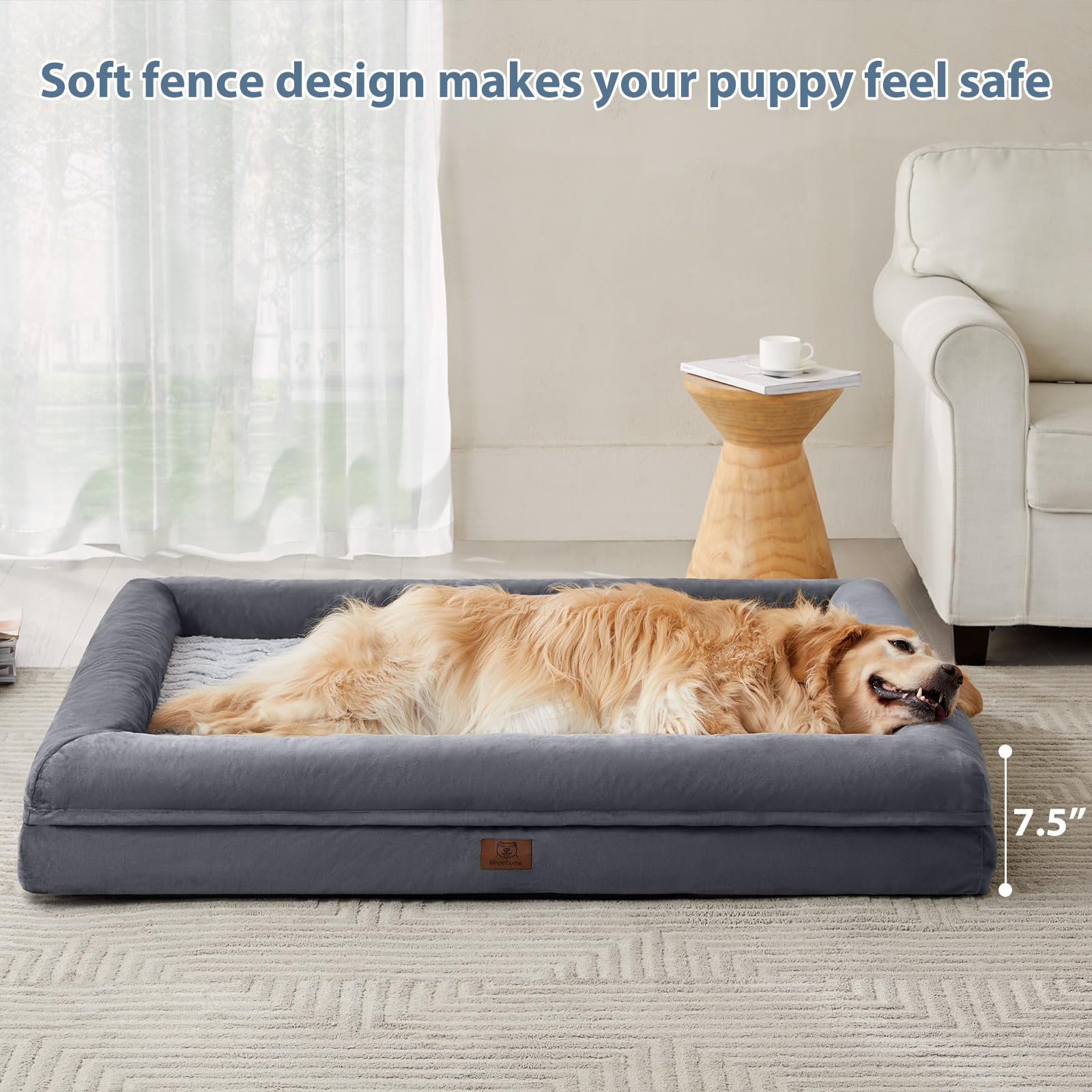 WNPETHOME XXXL Big Dog Bed, Washable Dog Couch with Removable Waterproof Cover, Orthopedic Large Pet Sofa Bed with Bolster Sides for Sleeping - image 6