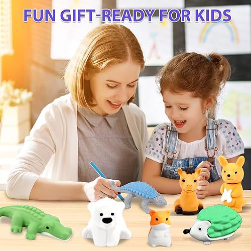 Miniatura 10 de 150 piezas de borradores de animales de escritorio para niños, lindos borradores de rompecabezas, borradores de lápiz para recompensas de aula,