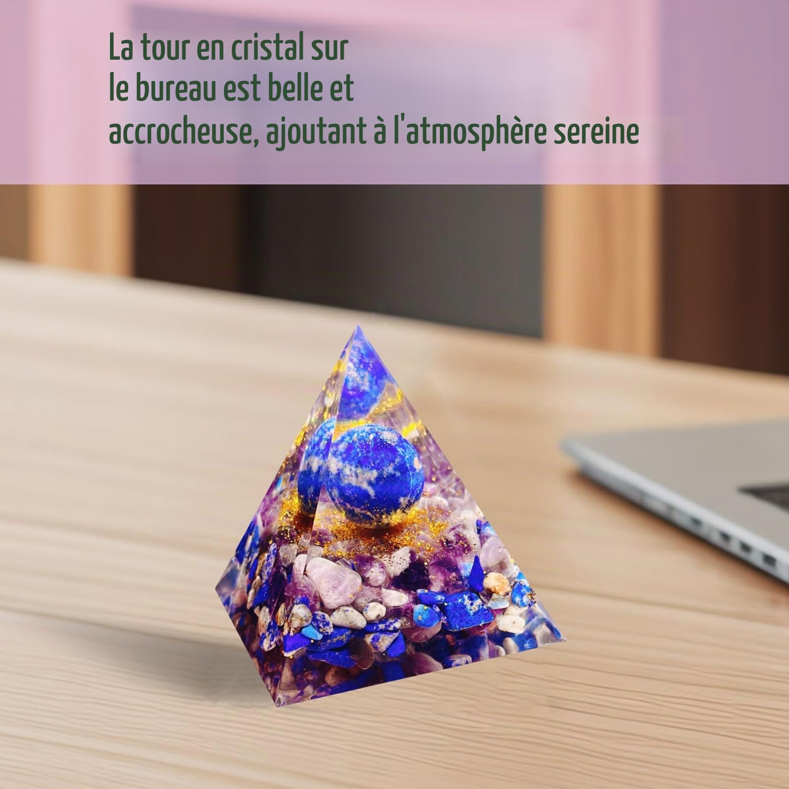 Générateur d'énergie Pyramide Orgone,Pyramide de Cristal de guérison d'Orgonite Lapis-Lazuli&Améthyste Naturelle,Réduisez Le Stress Ajustez Le Chakra Traiter et méditation.Attirer la Chance